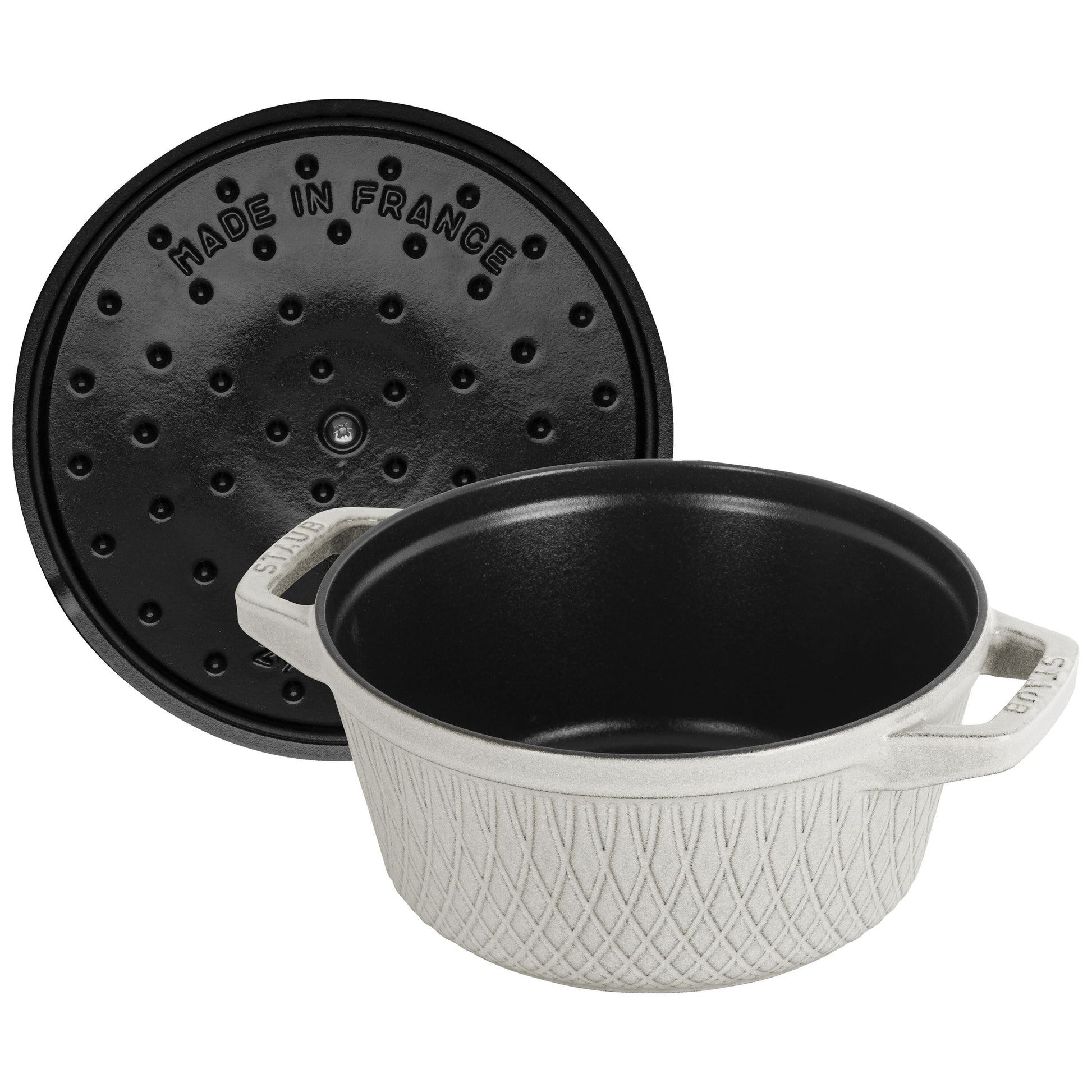STAUB La Cocotte 4 L Cast Iron Round Twister Cocotte, White Truffle-Cookware-DECOROLALA