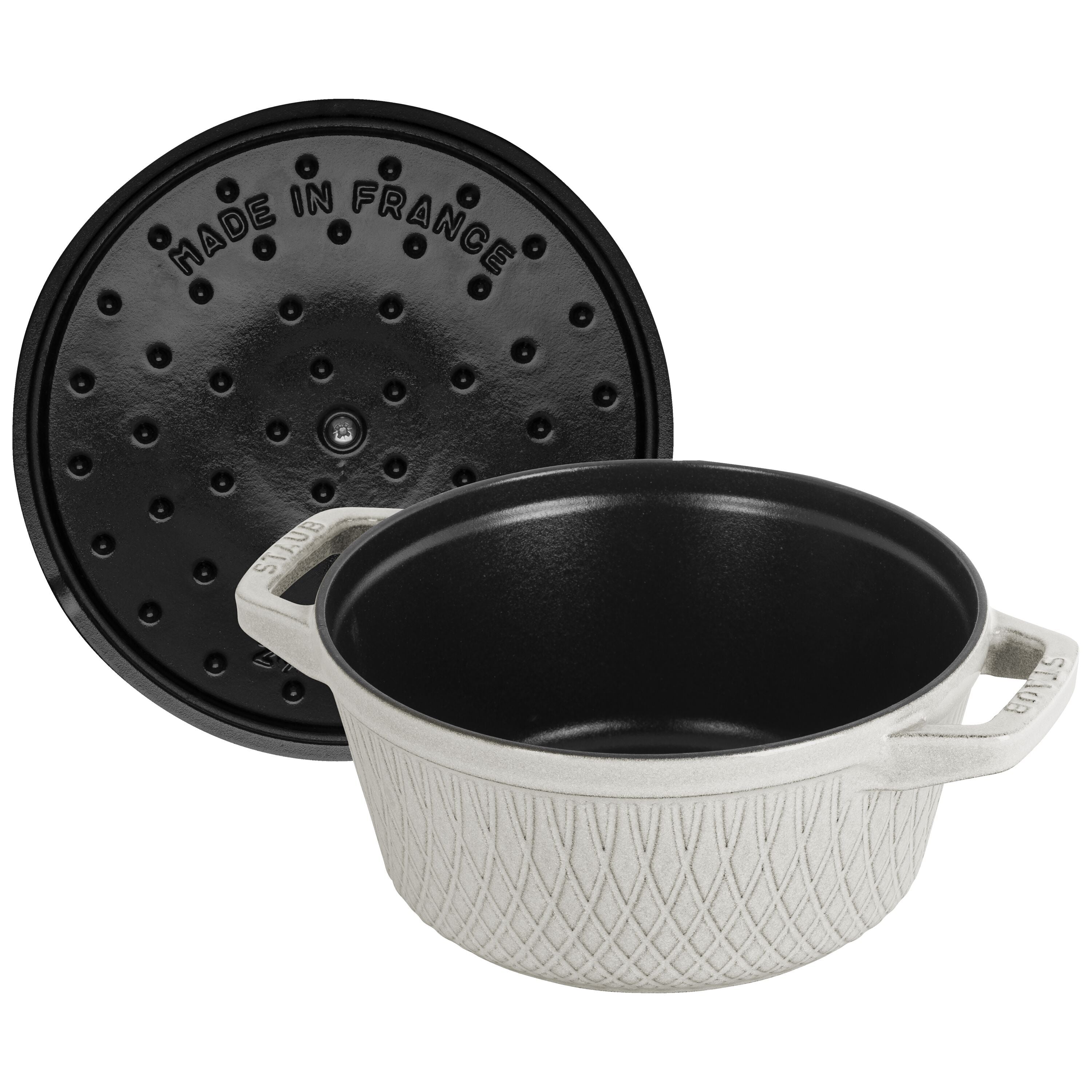 STAUB La Cocotte 4 L Cast Iron Round Twister Cocotte, White Truffle-Cookware-DECOROLALA