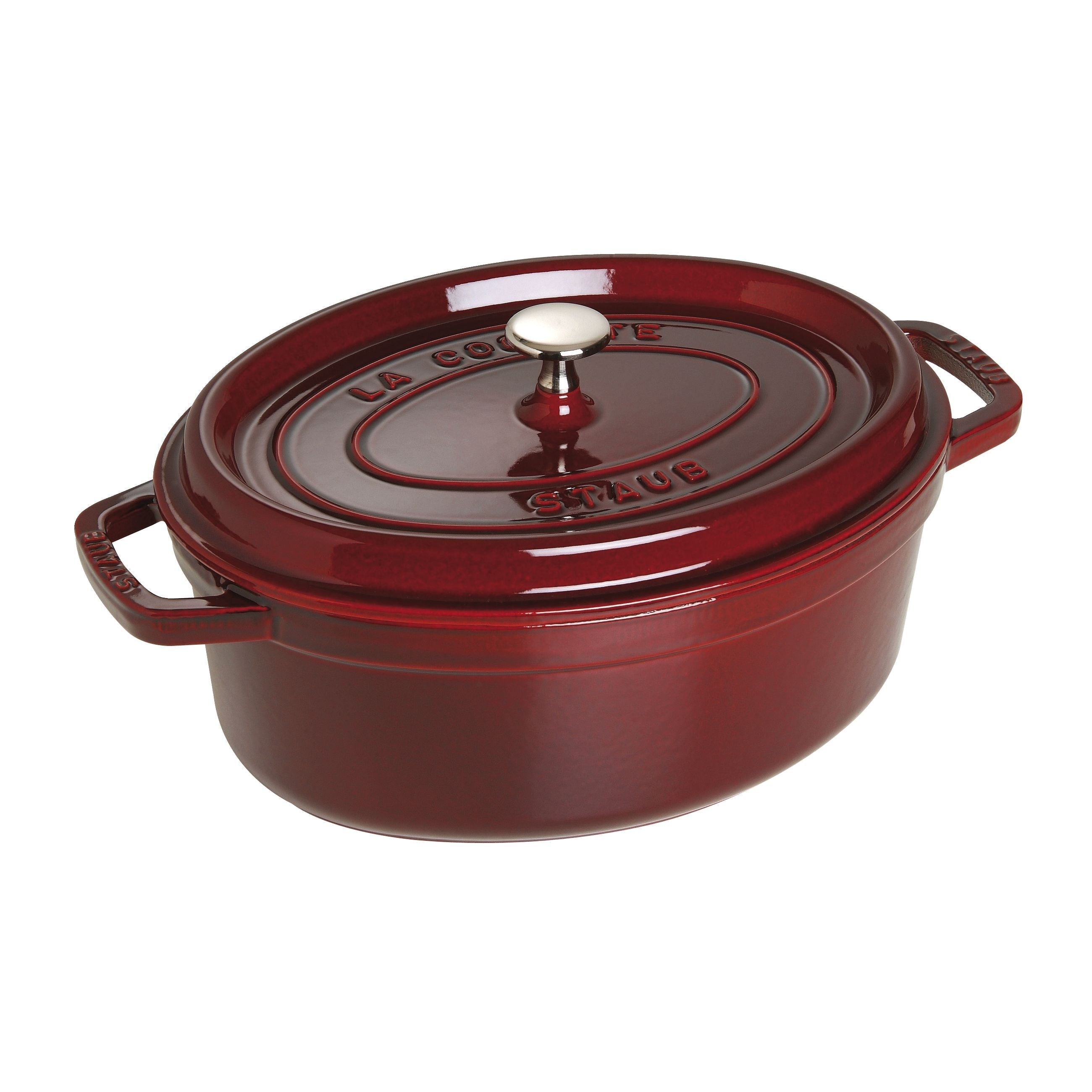 STAUB La Cocotte 4.25 L Cast Iron Oval Cocotte, Grenadine-Red-Cookware-DECOROLALA