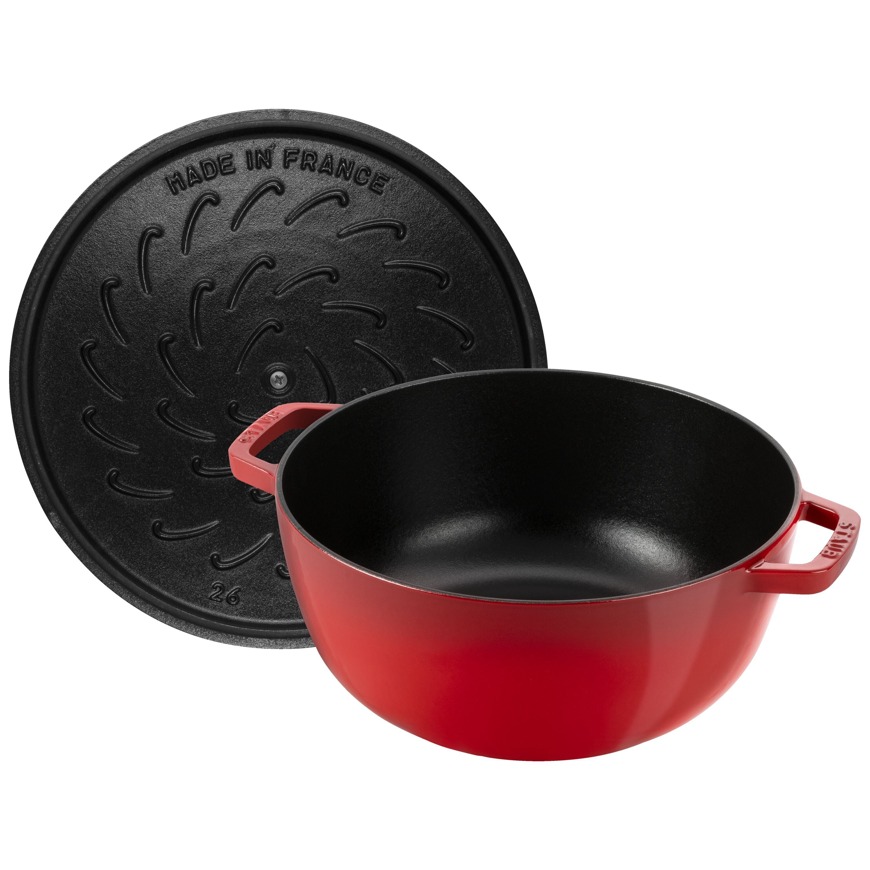 STAUB La Cocotte 4.8 L Cast Iron Round Essential French Oven With Snake Lid, Cherry-Bakeware-DECOROLALA