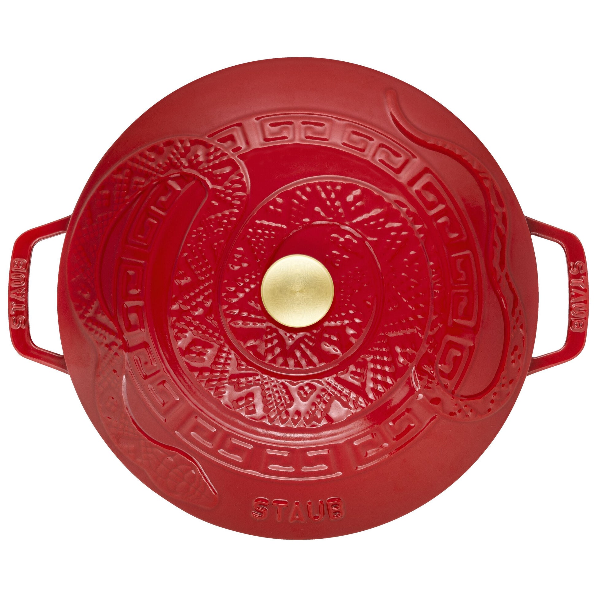 STAUB La Cocotte 4.8 L Cast Iron Round Essential French Oven With Snake Lid, Cherry-Bakeware-DECOROLALA