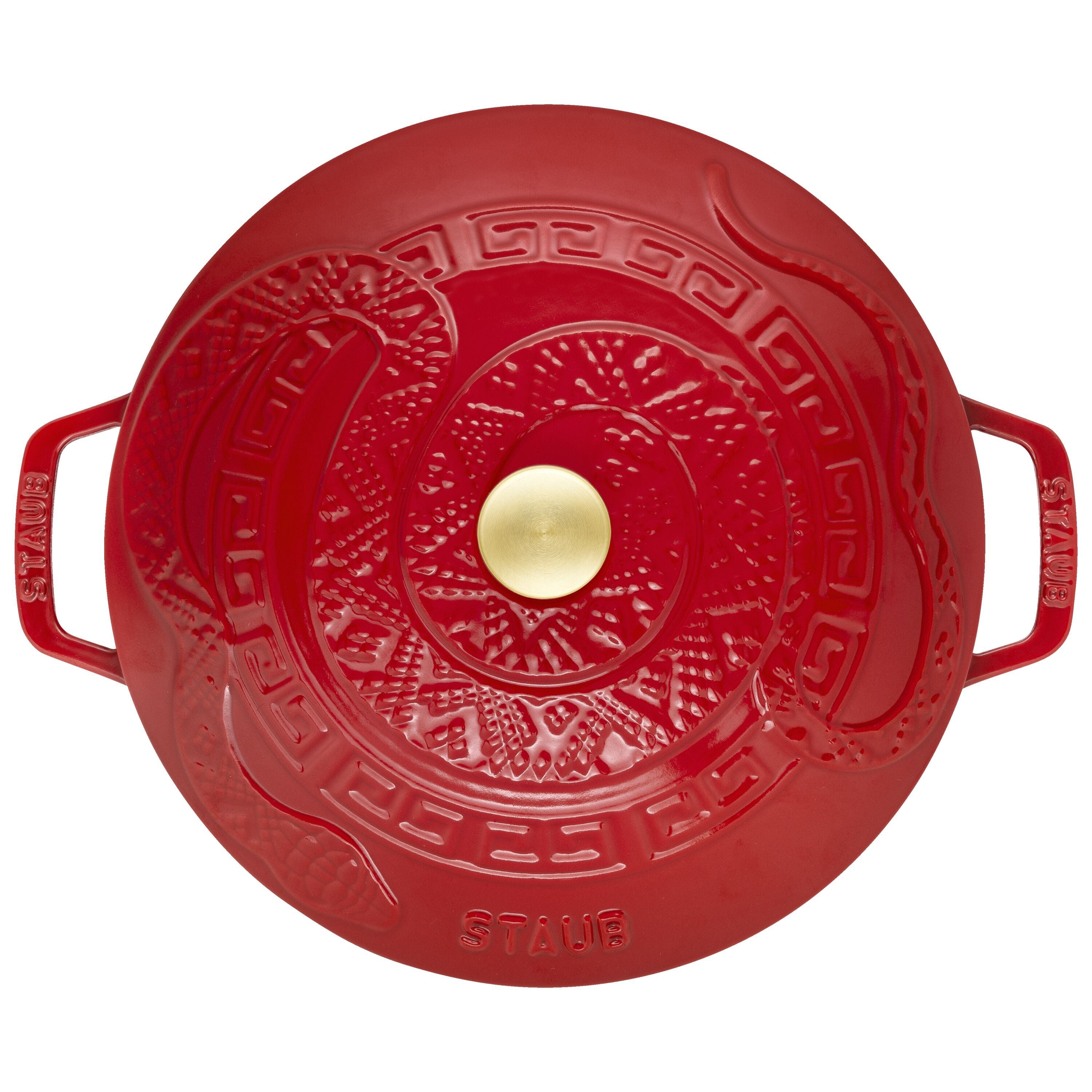 STAUB La Cocotte 4.8 L Cast Iron Round Essential French Oven With Snake Lid, Cherry-Bakeware-DECOROLALA