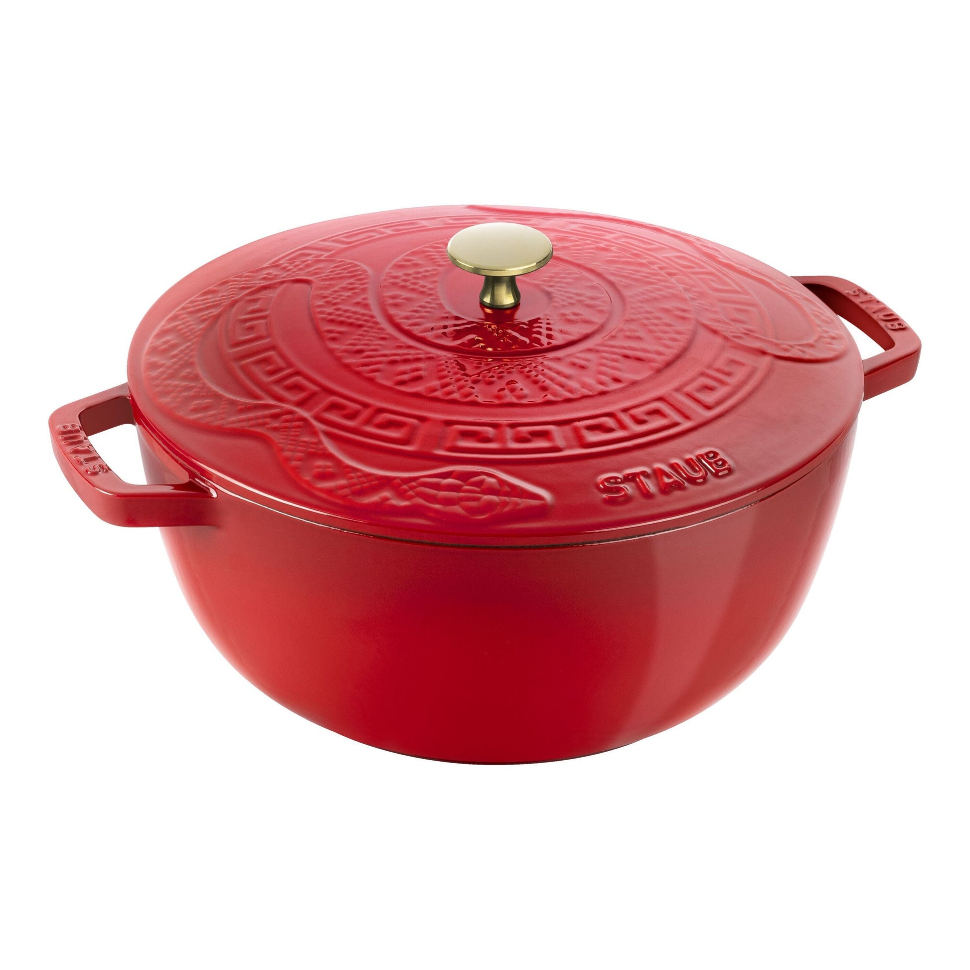 STAUB La Cocotte 4.8 L Cast Iron Round Essential French Oven With Snake Lid, Cherry-Bakeware-DECOROLALA