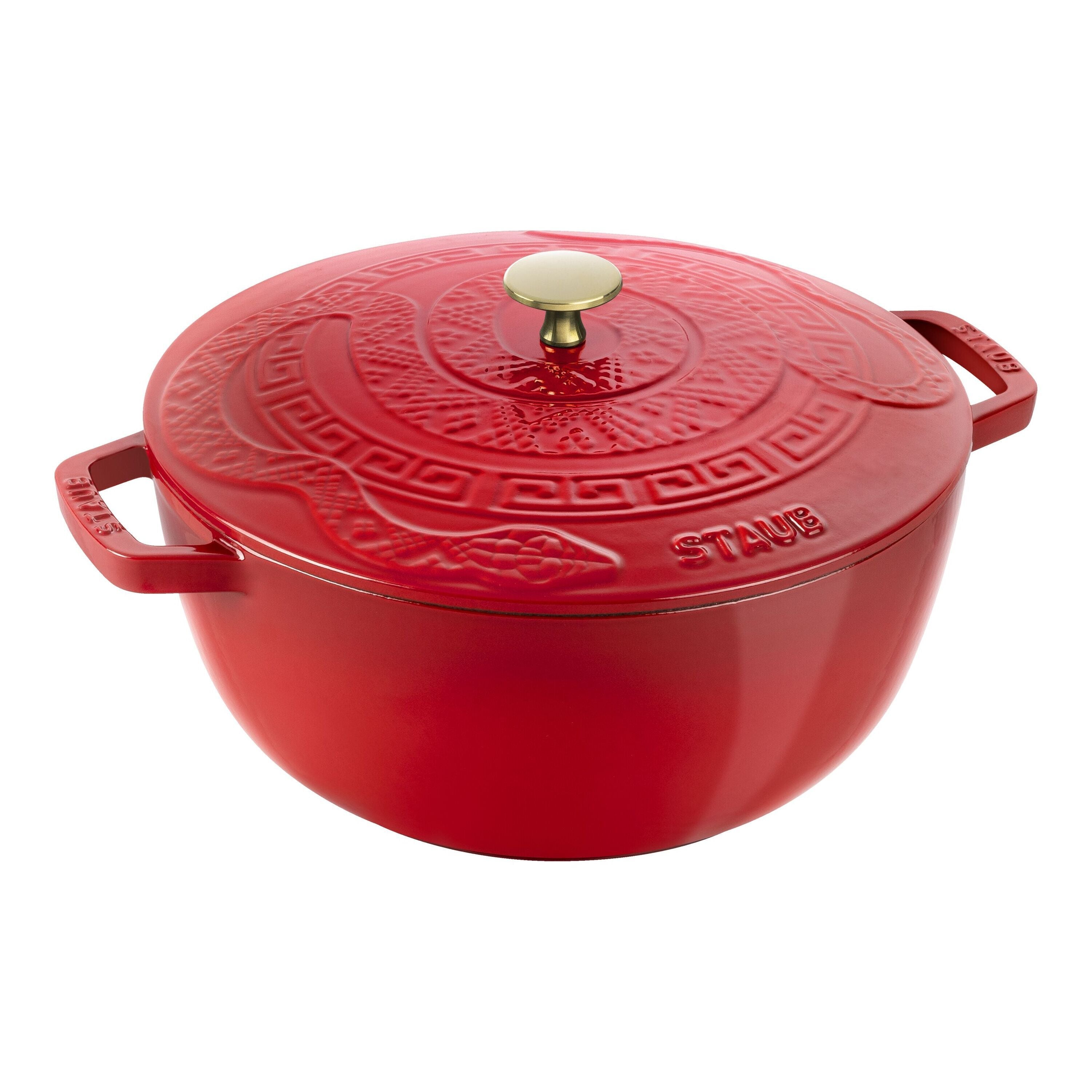 STAUB La Cocotte 4.8 L Cast Iron Round Essential French Oven With Snake Lid, Cherry-Bakeware-DECOROLALA