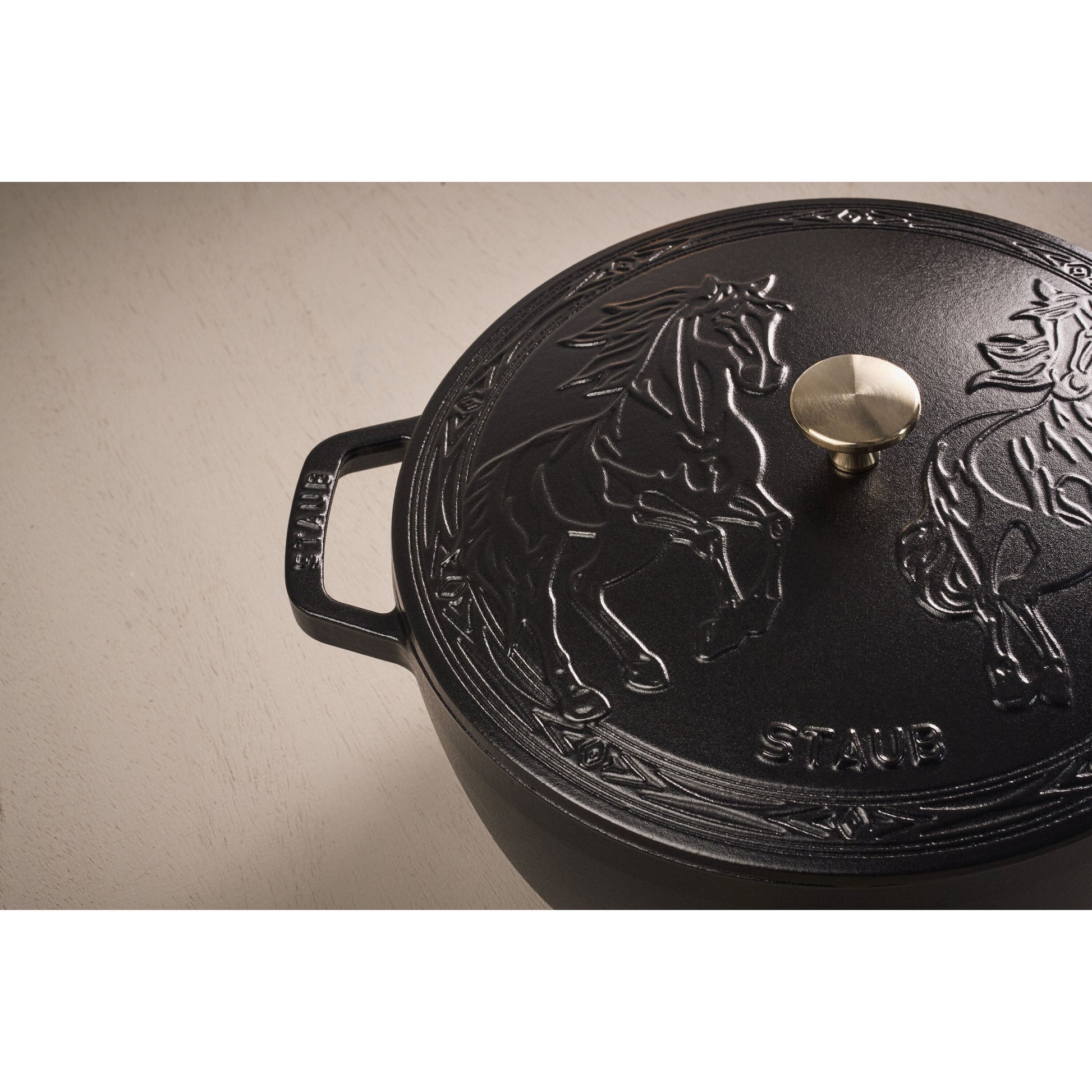 STAUB La Cocotte 4.8 L Cast Iron Round Year of The Horse French Oven, Black-n/a-DECOROLALA