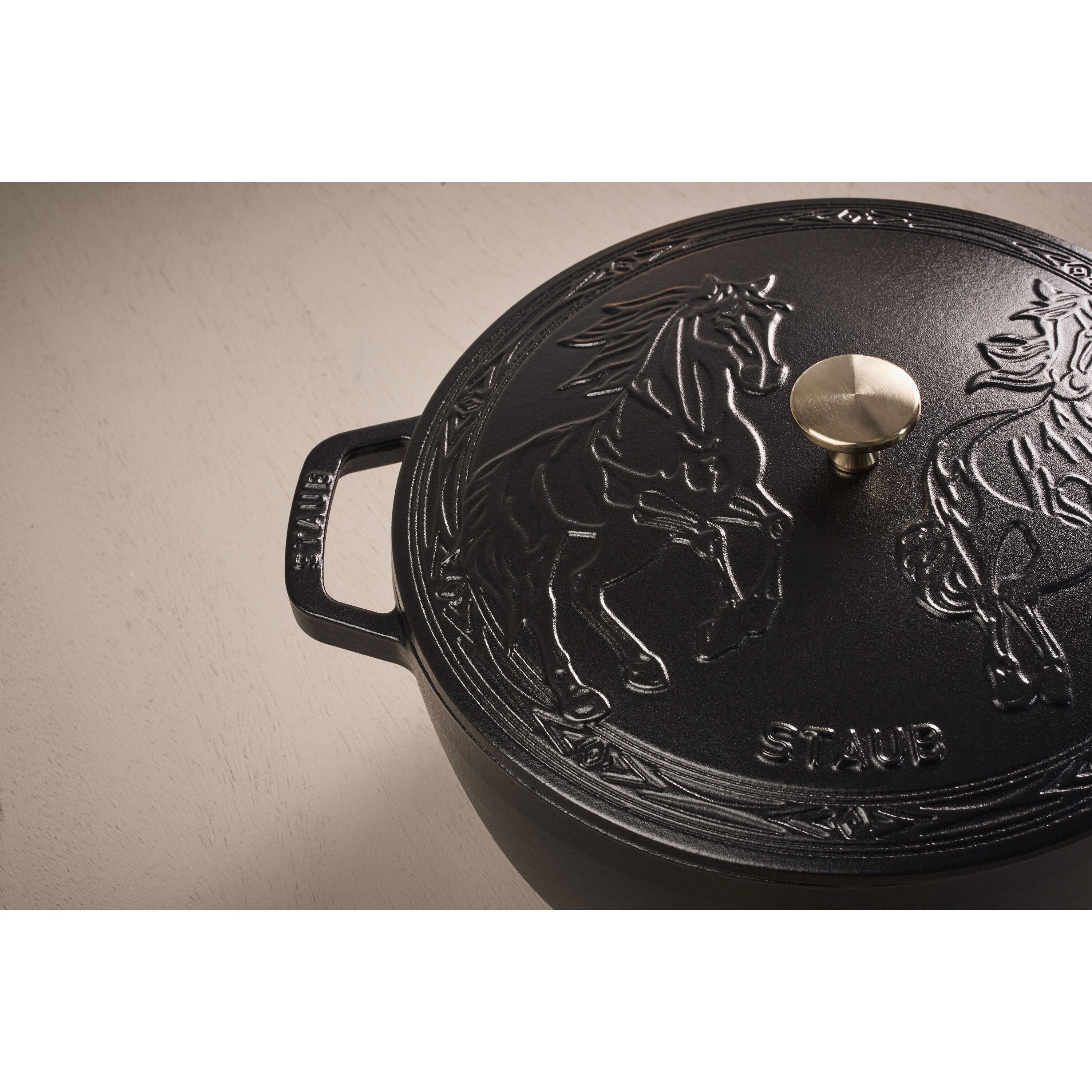 STAUB La Cocotte 4.8 L Cast Iron Round Year of The Horse French Oven, Black-n/a-DECOROLALA