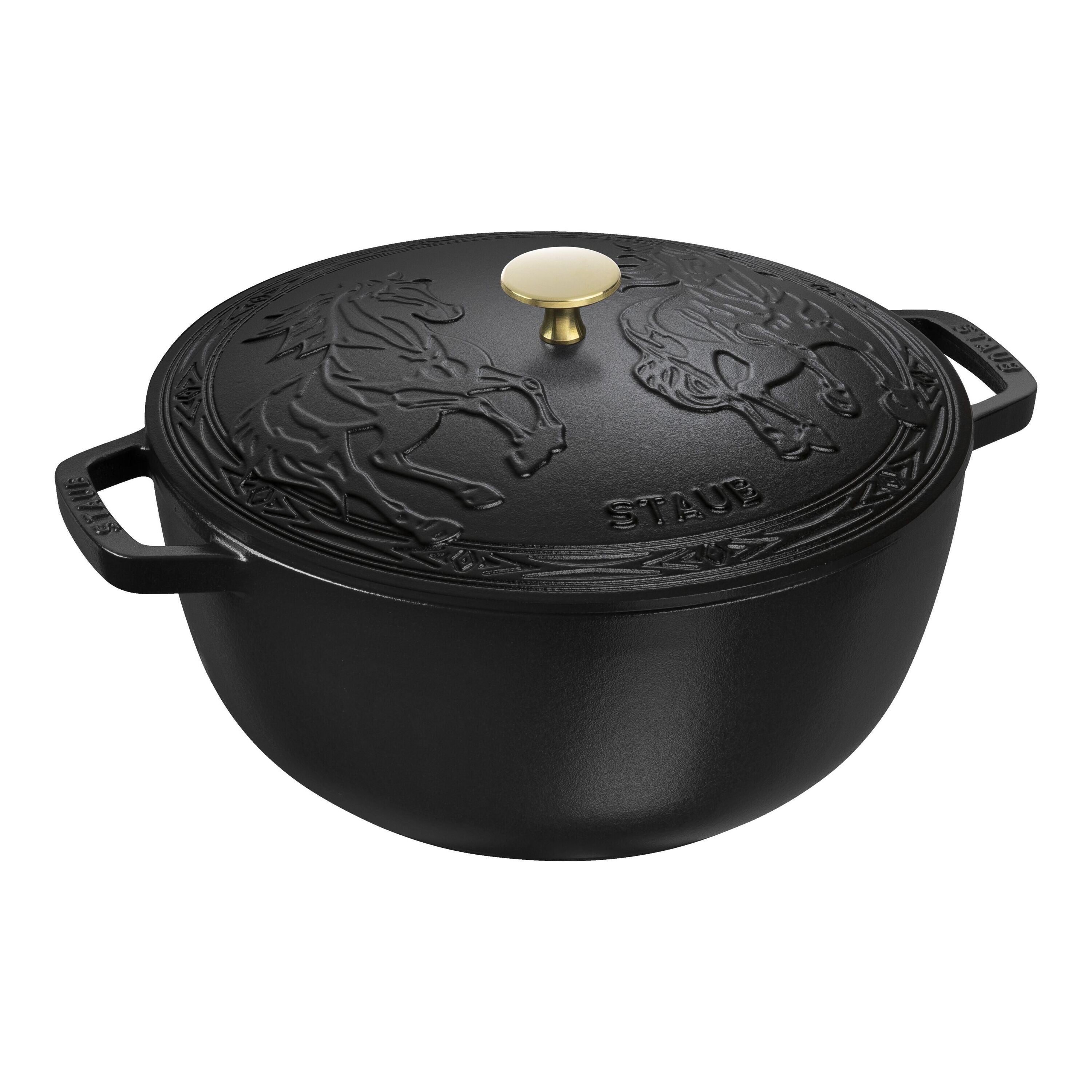 STAUB La Cocotte 4.8 L Cast Iron Round Year of The Horse French Oven, Black-n/a-DECOROLALA