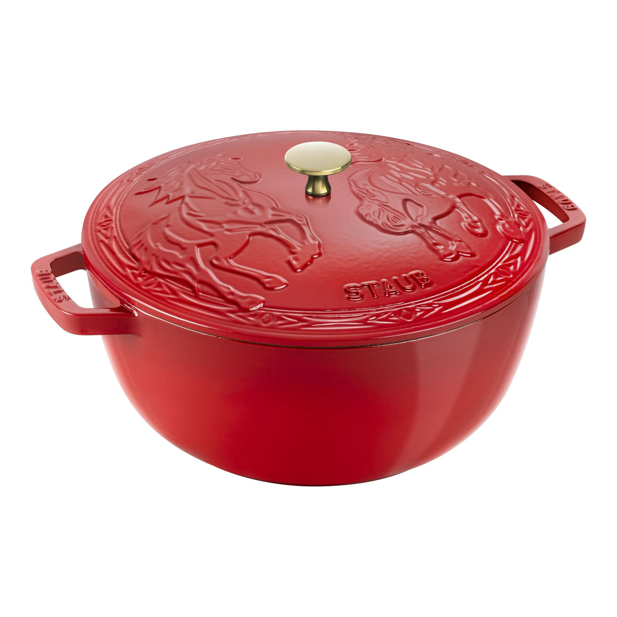 STAUB La Cocotte 4.8 L Cast Iron Round Year of The Horse French Oven, Cherry-DECOROLALA