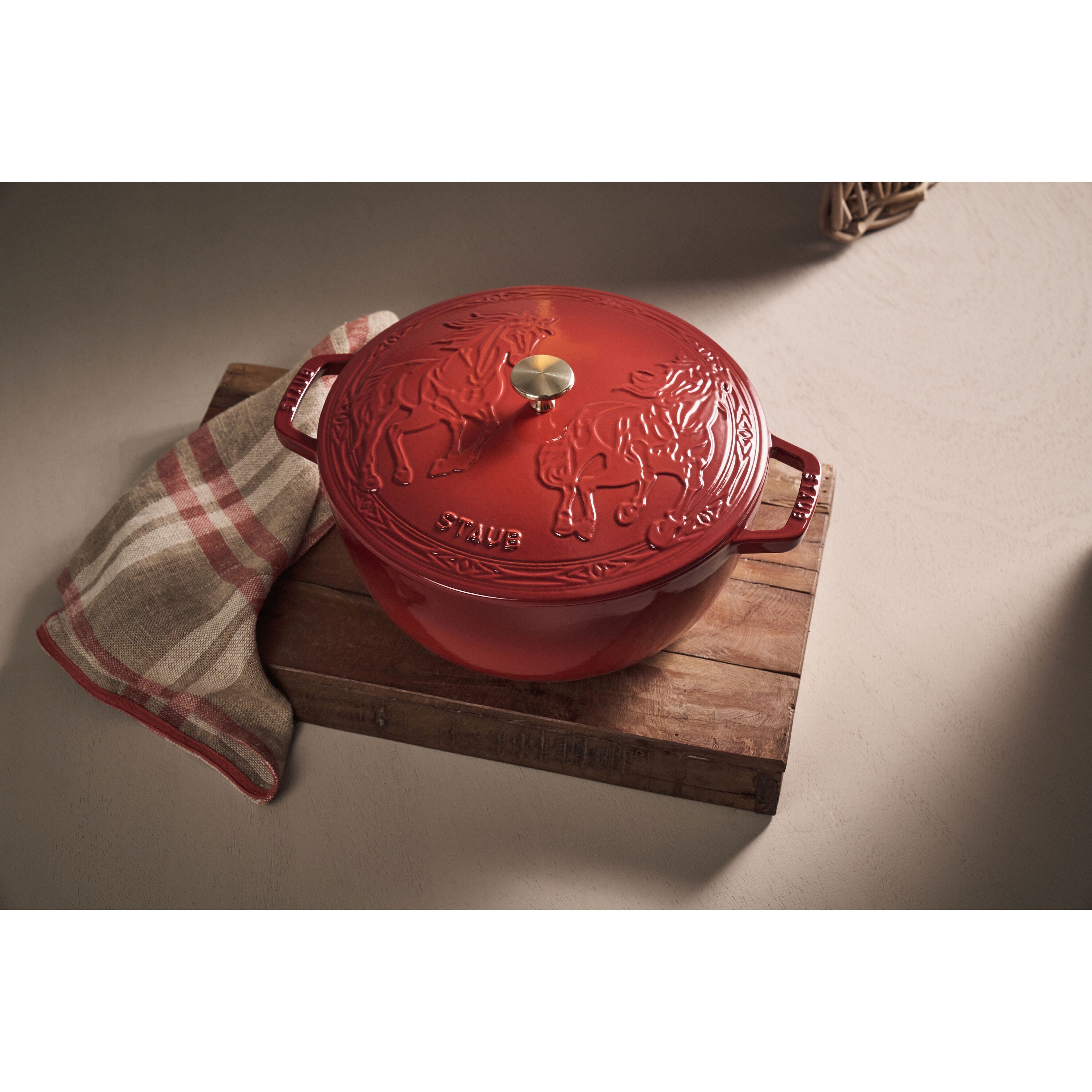 STAUB La Cocotte 4.8 L Cast Iron Round Year of The Horse French Oven, Cherry-n/a-DECOROLALA