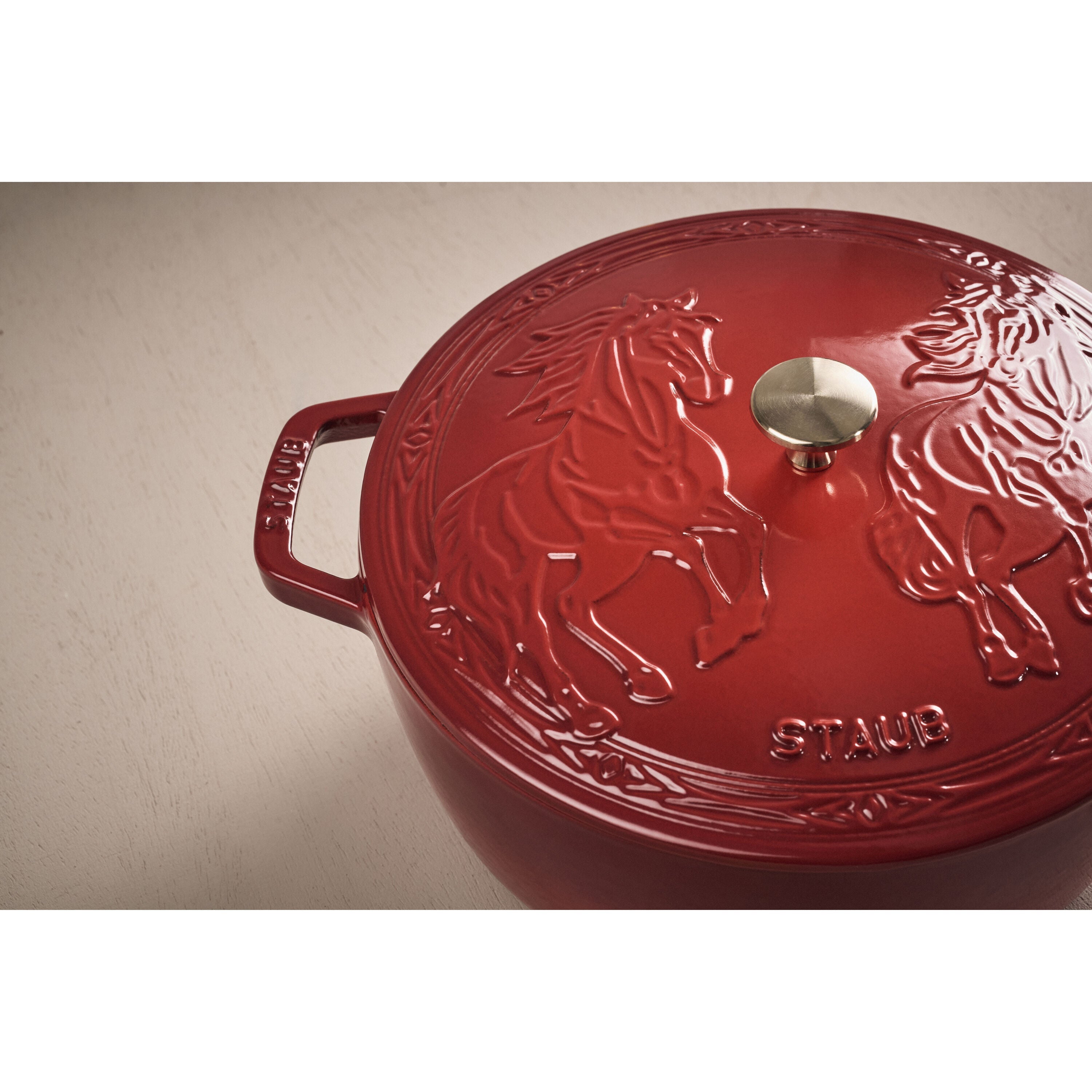 STAUB La Cocotte 4.8 L Cast Iron Round Year of The Horse French Oven, Cherry-n/a-DECOROLALA