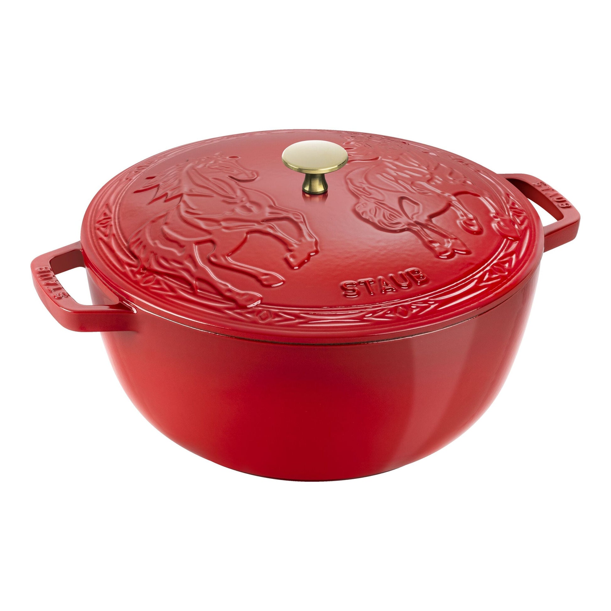 STAUB La Cocotte 4.8 L Cast Iron Round Year of The Horse French Oven, Cherry-n/a-DECOROLALA