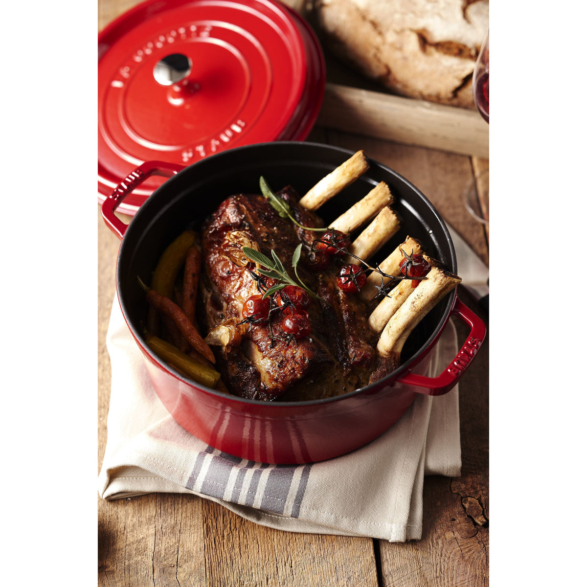 STAUB La Cocotte 5.25 L Cast Iron Round Cocotte, Cherry (Visual Imperfections - B STOCK)-1