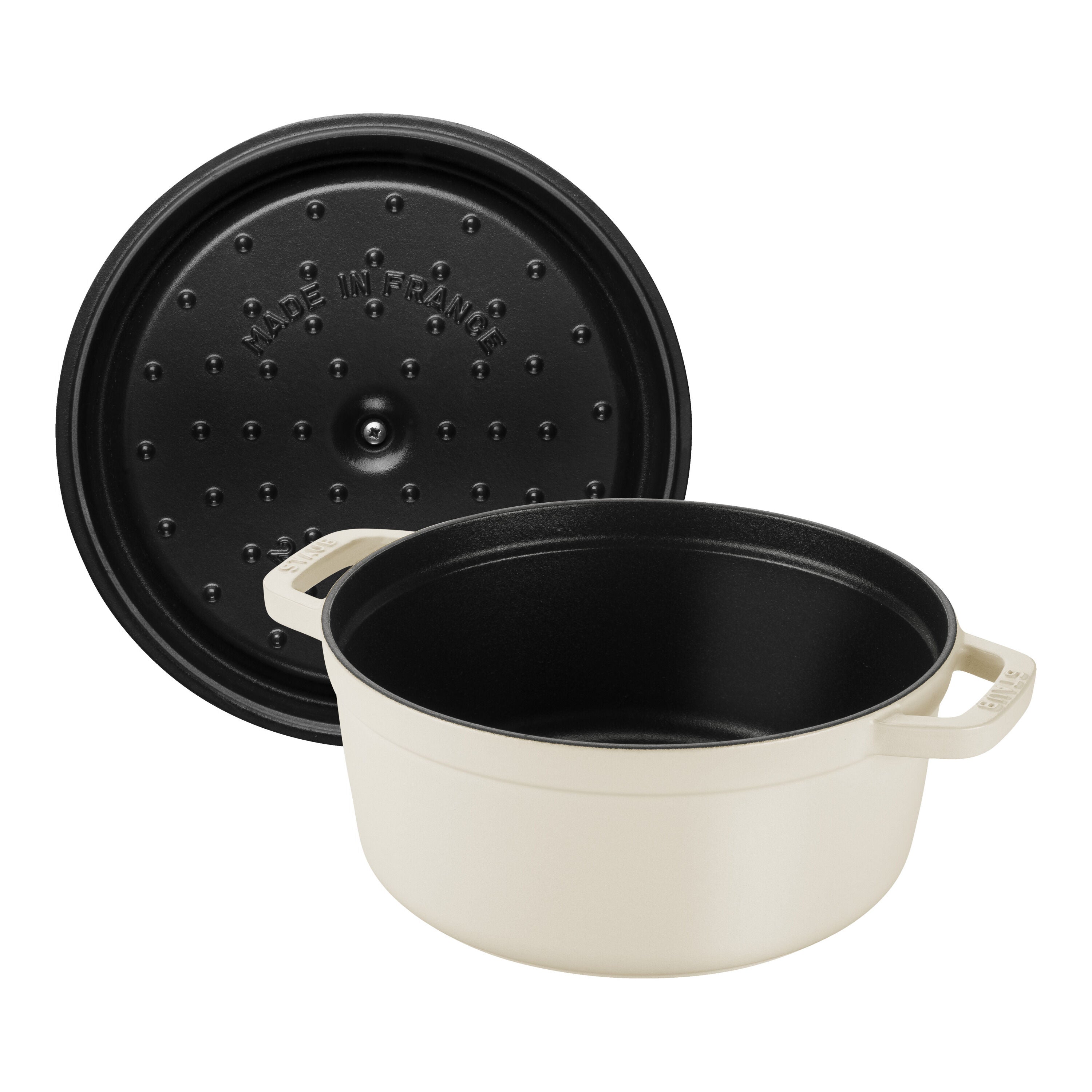 STAUB La Cocotte 5.25 L Cast Iron Round Cocotte, Cream-n/a-DECOROLALA