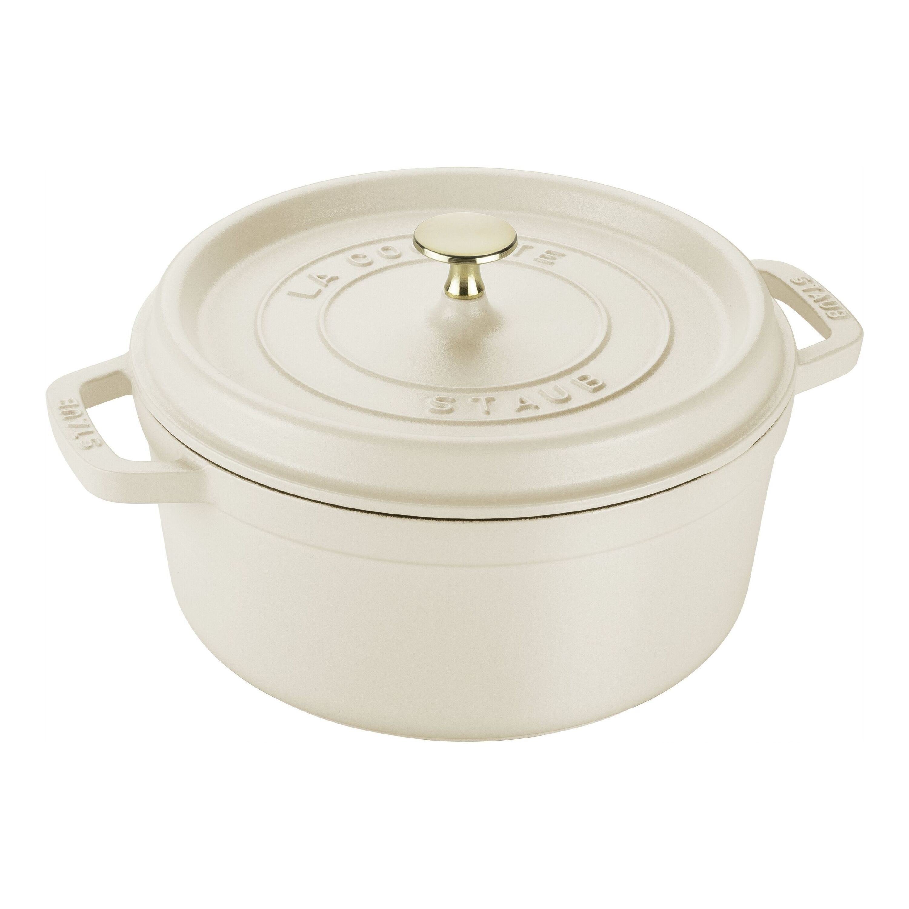 STAUB La Cocotte 5.25 L Cast Iron Round Cocotte, Cream-n/a-DECOROLALA