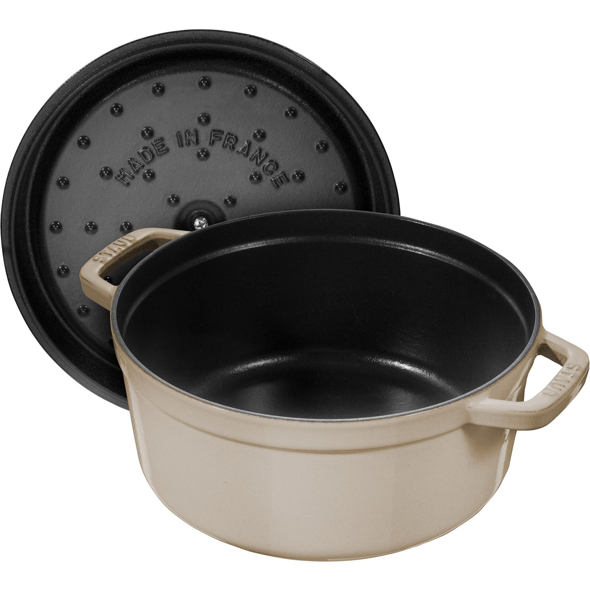 STAUB La Cocotte 5.25 L Cast Iron Round Cocotte, Sesame-n/a-DECOROLALA