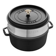 STAUB La Cocotte 5.25 L Cast Iron Round Cocotte With Steamer, Black-Cookware-DECOROLALA