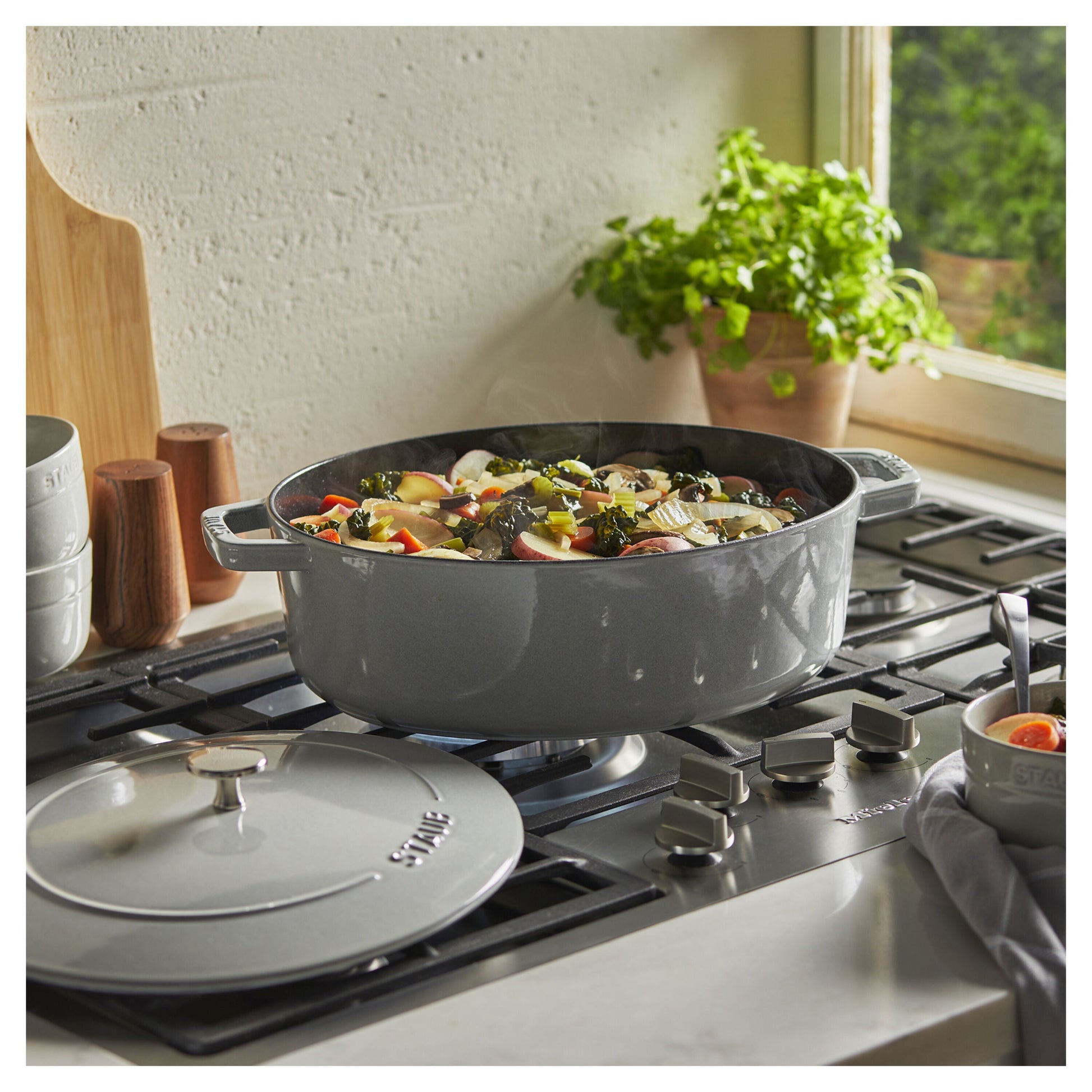 STAUB La Cocotte 6 L Cast Iron Oval Wide Oval Dutch Oven, White Truffle-Cookware-DECOROLALA