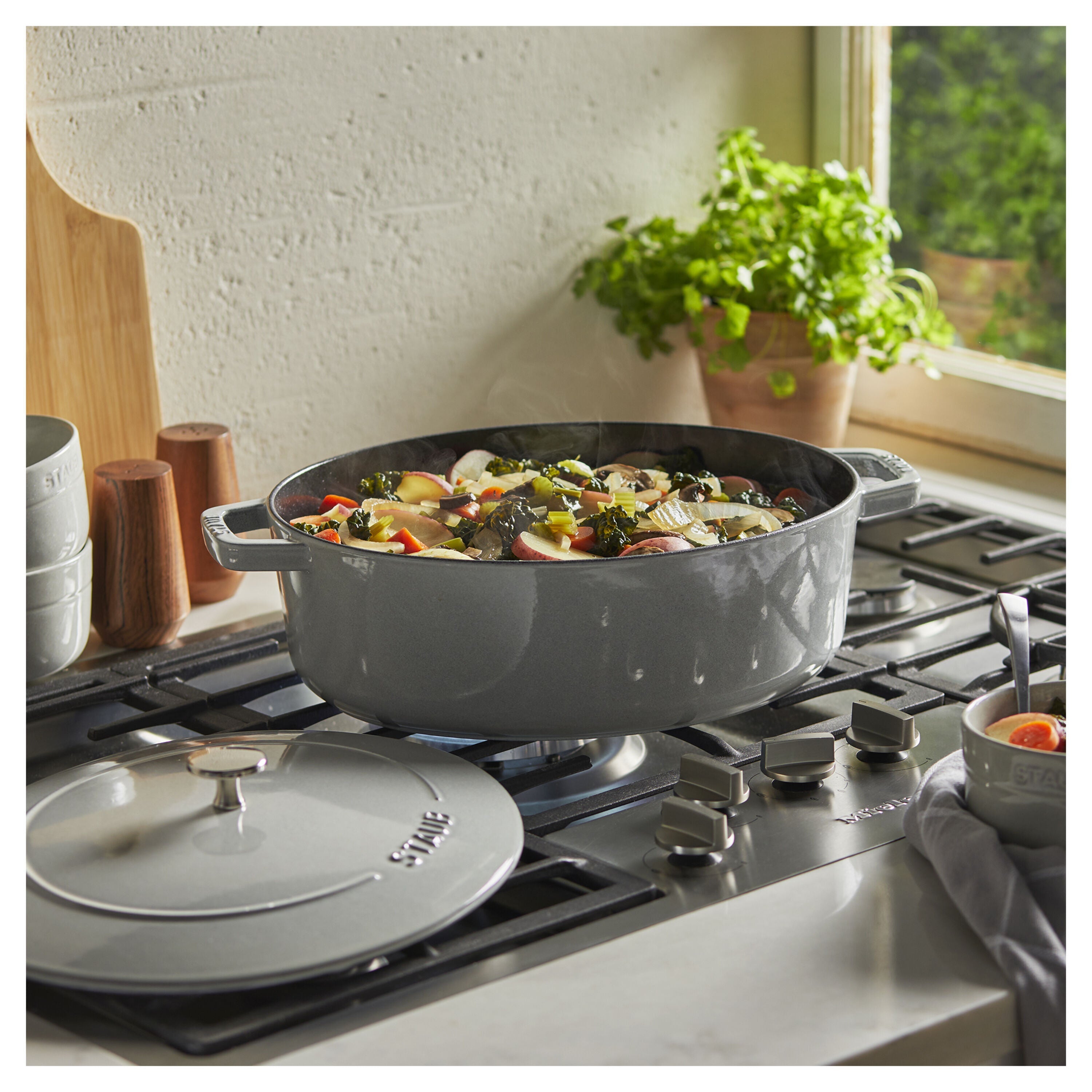 STAUB La Cocotte 6 L Cast Iron Oval Wide Oval Dutch Oven, White Truffle-Cookware-DECOROLALA