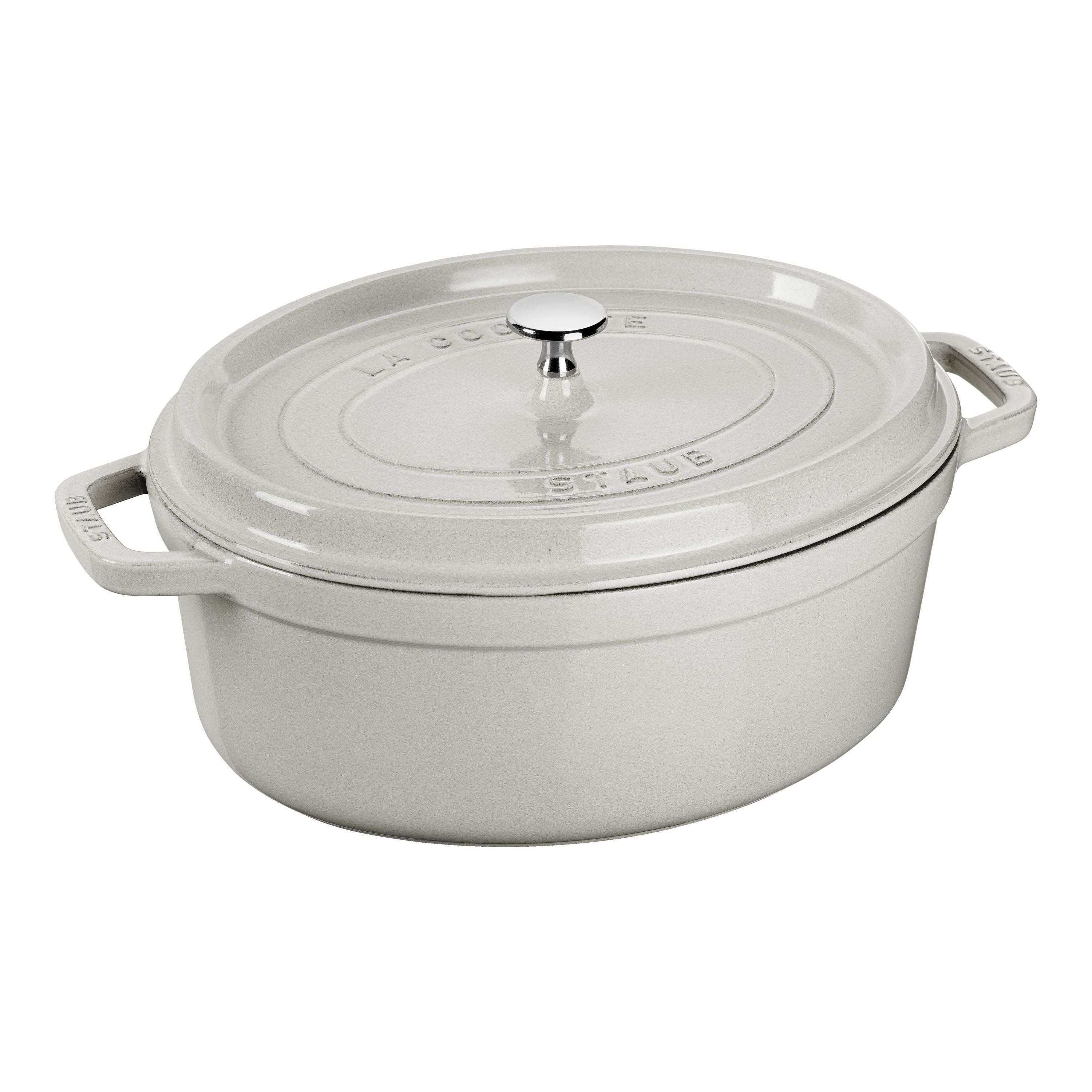 STAUB La Cocotte 6.75 L Cast Iron Oval Cocotte, White Truffle-Cookware-DECOROLALA