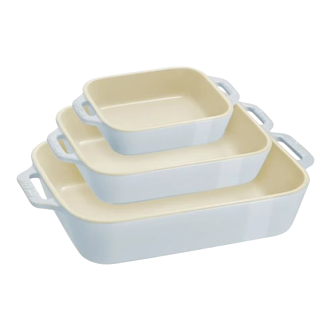 STAUB Macaron Baker Set – 3-Piece Rectangular Pastel Stoneware-Ceramic-DECOROLALA