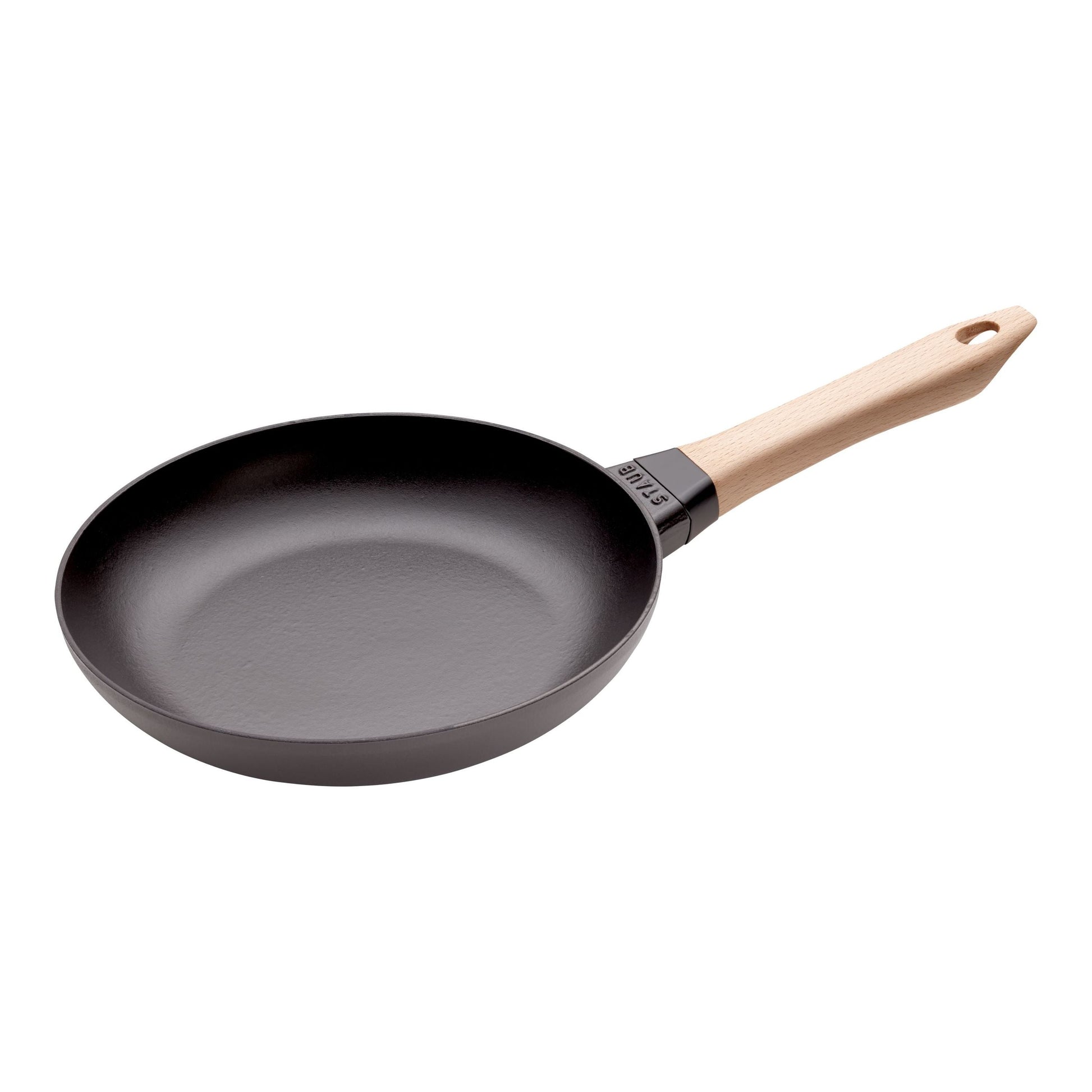 STAUB Pans 24 cm / 9.5 inch Cast Iron Frying Pan With Wooden Handle, Black-9.5 Inch-DECOROLALA