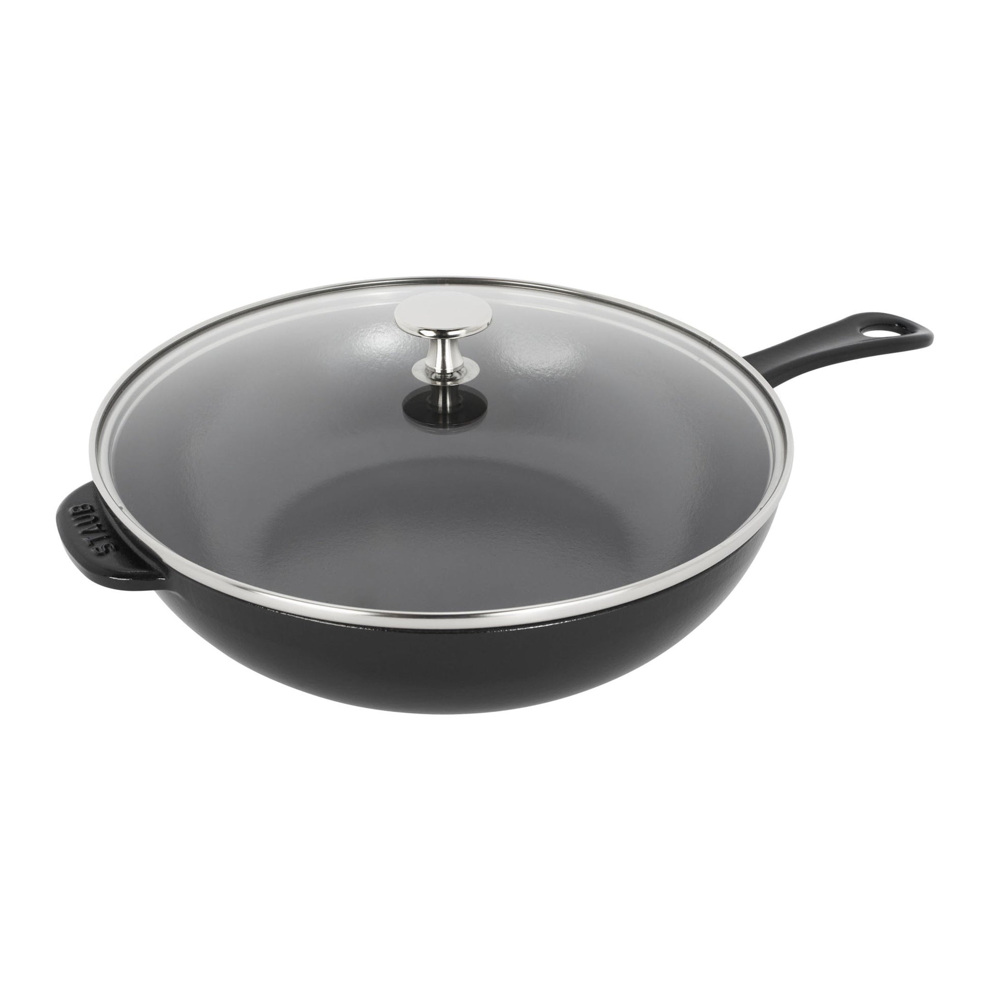 STAUB Pans 26 cm / 10 inch Cast Iron Daily Pan With Glass Lid, Black-10 Inch-DECOROLALA