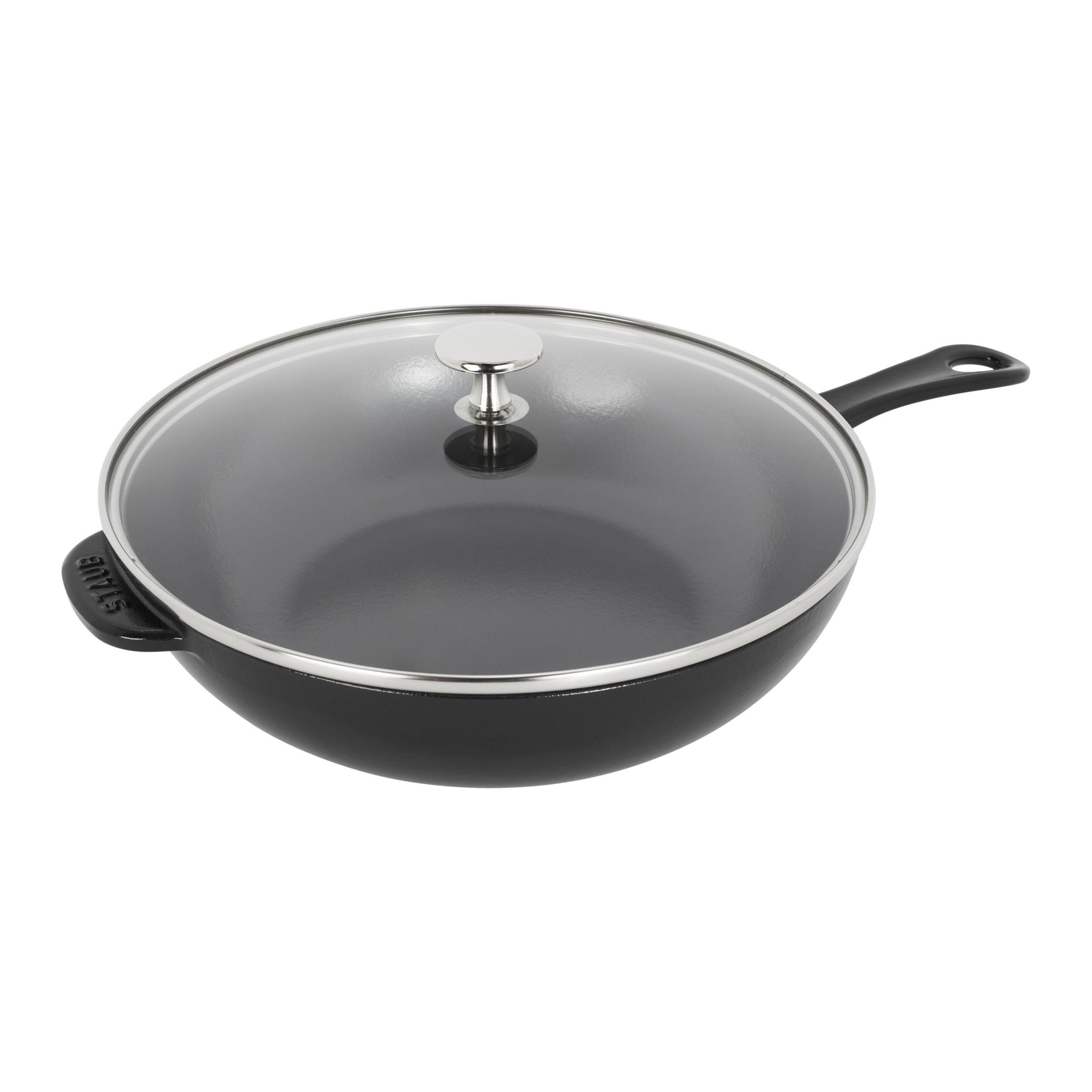 STAUB Pans 26 cm / 10 inch Cast Iron Daily Pan With Glass Lid, Black-10 Inch-DECOROLALA