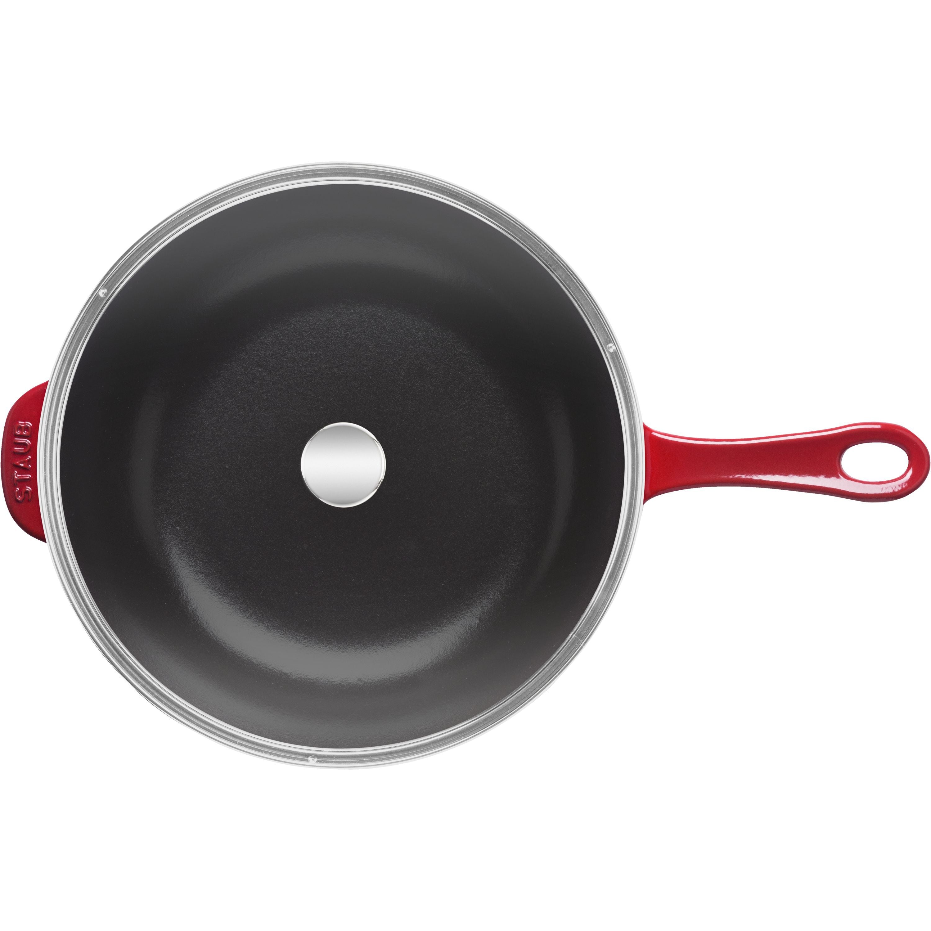 STAUB Pans 26 cm / 10 inch Cast Iron Daily Pan With Glass Lid, Cherry-10 Inch-DECOROLALA