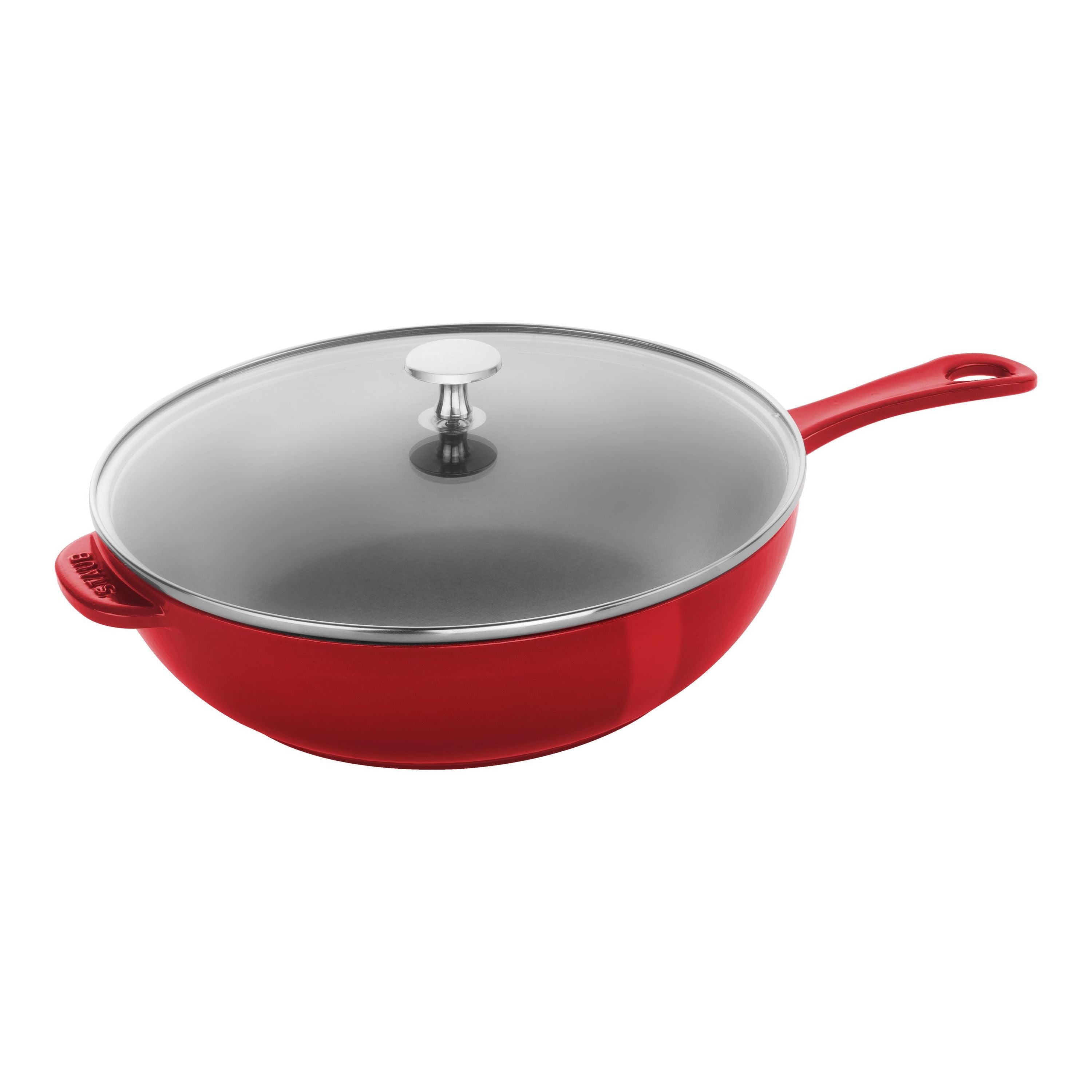 STAUB Pans 26 cm / 10 inch Cast Iron Daily Pan With Glass Lid, Cherry-10 Inch-DECOROLALA