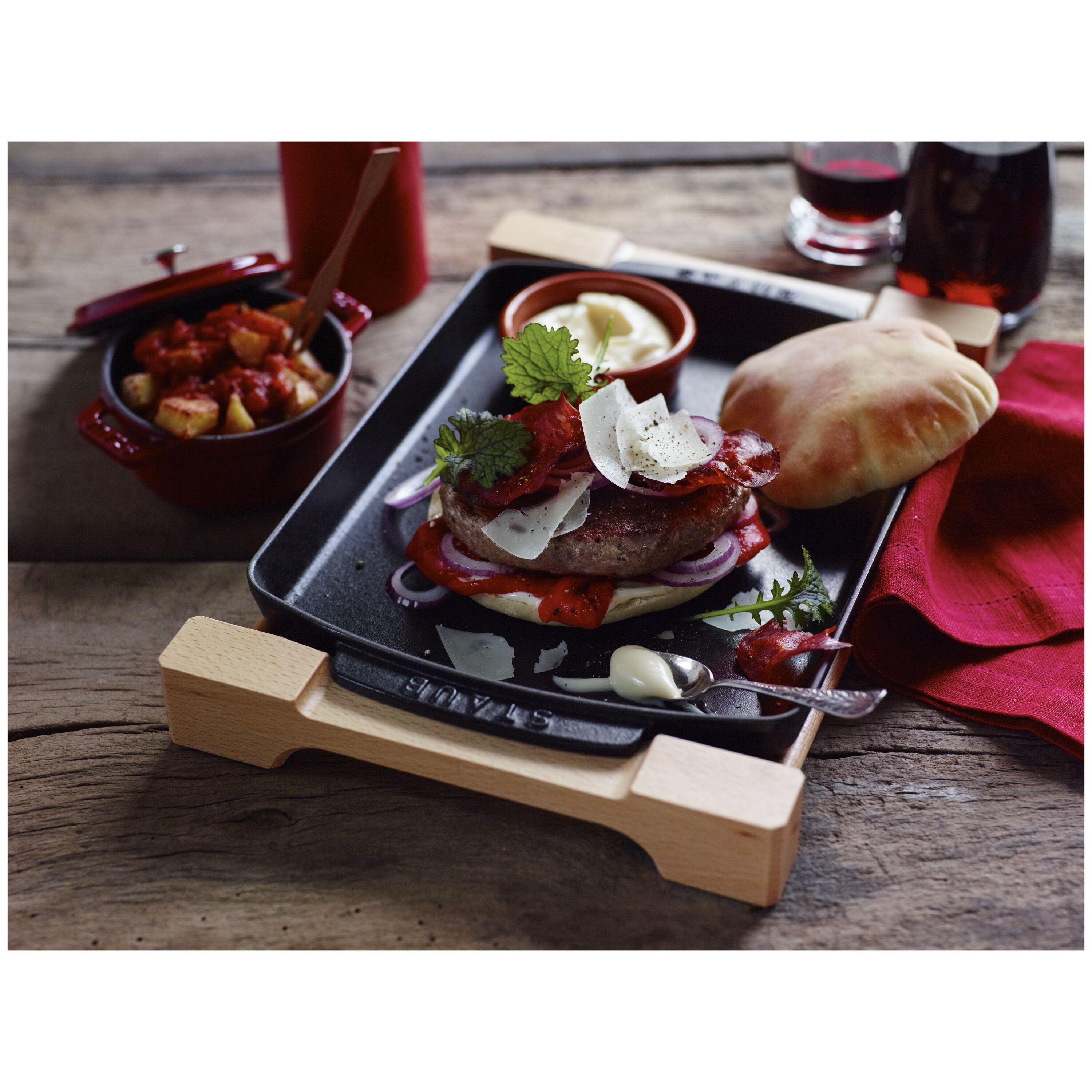 STAUB Serving 33 cm x 22 cm Cast Iron Rectangular Serving Plate, Black-n/a-DECOROLALA
