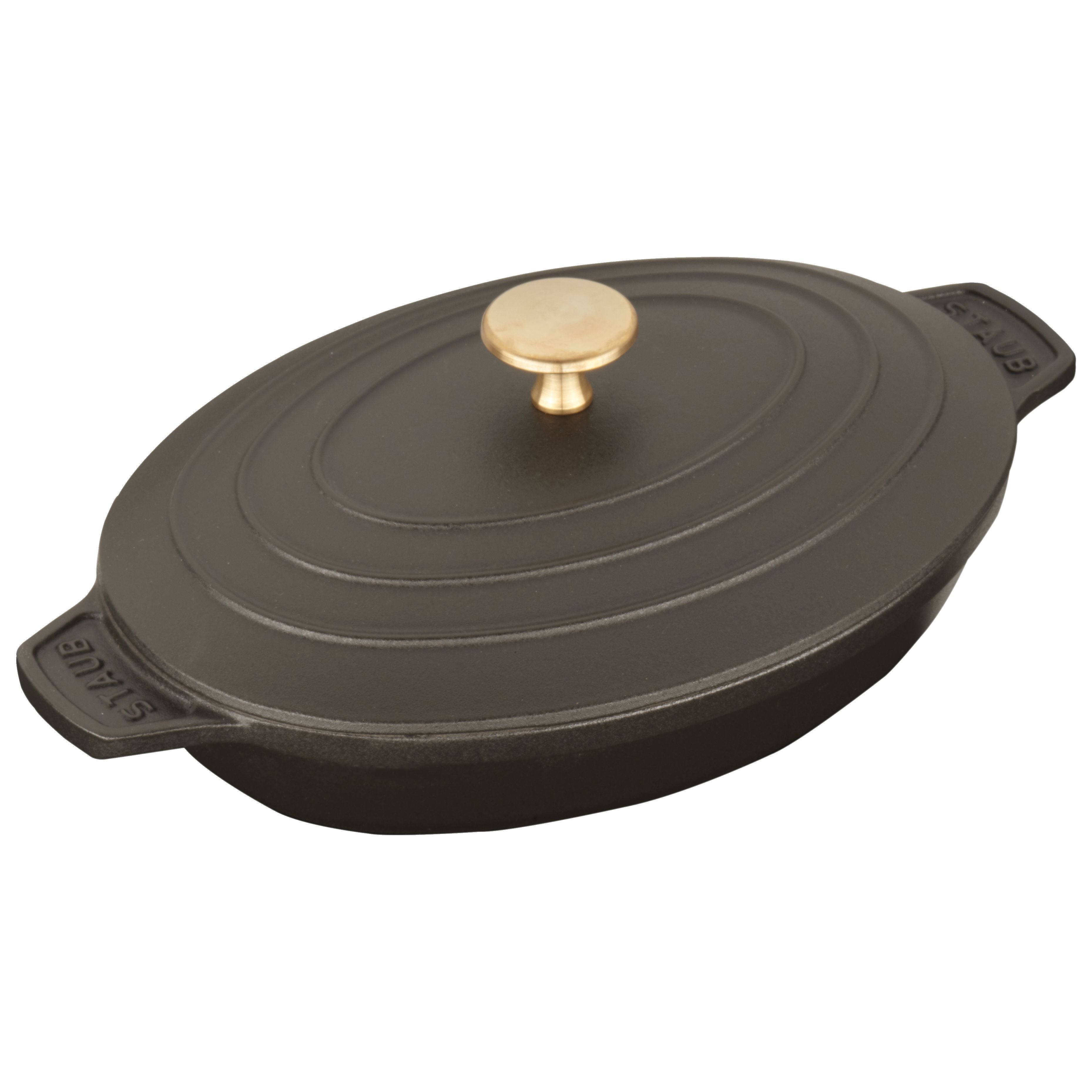 STAUB Specialities 1 L Cast Iron Oval Oven Dish With Lid, Black-Bakeware-DECOROLALA