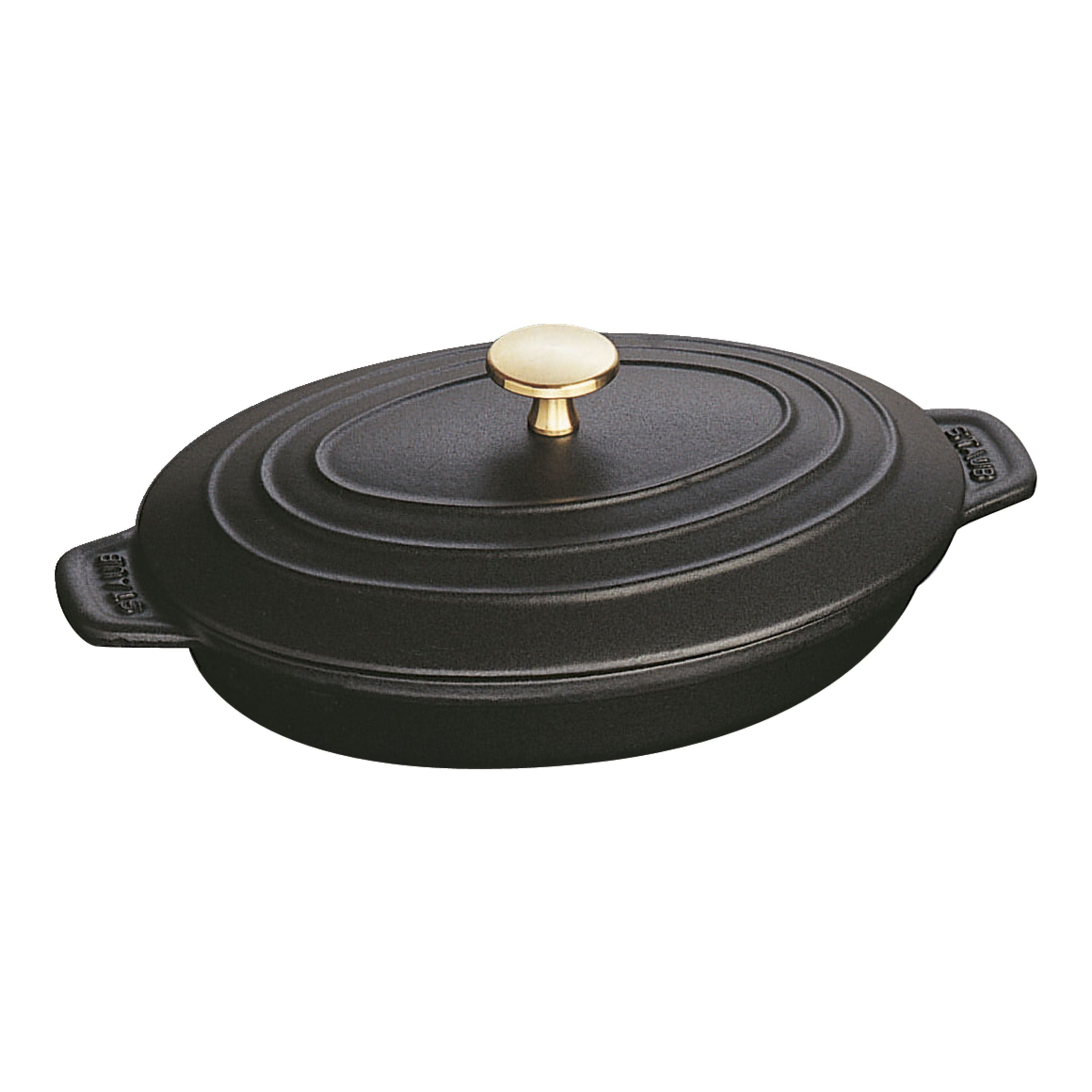 STAUB Specialities 1 L Cast Iron Oval Oven Dish With Lid, Black-Bakeware-DECOROLALA