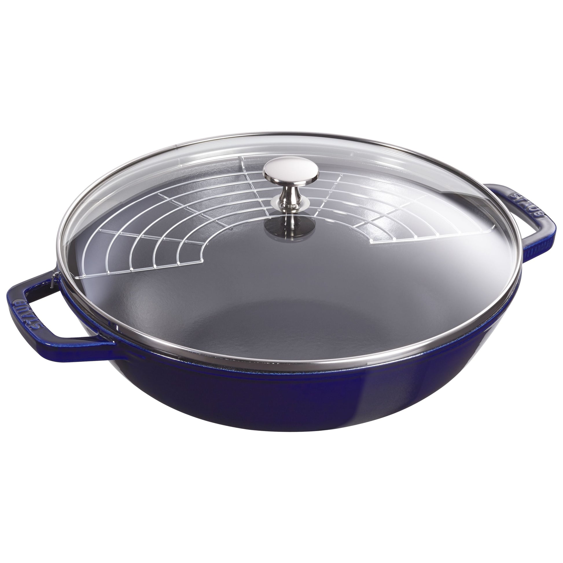 STAUB Specialities 30 cm / 12 inch Cast Iron Perfect Pan / Wok, Dark-Blue-Skillet-DECOROLALA
