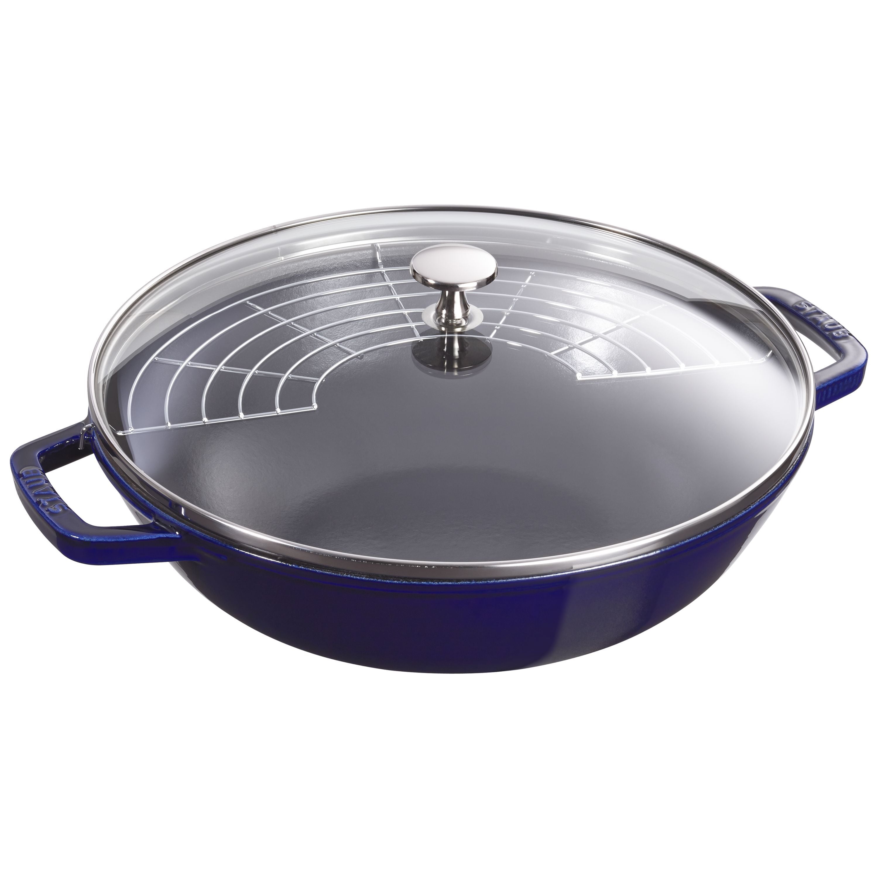 STAUB Specialities 30 cm / 12 inch Cast Iron Perfect Pan / Wok, Dark-Blue-Skillet-DECOROLALA