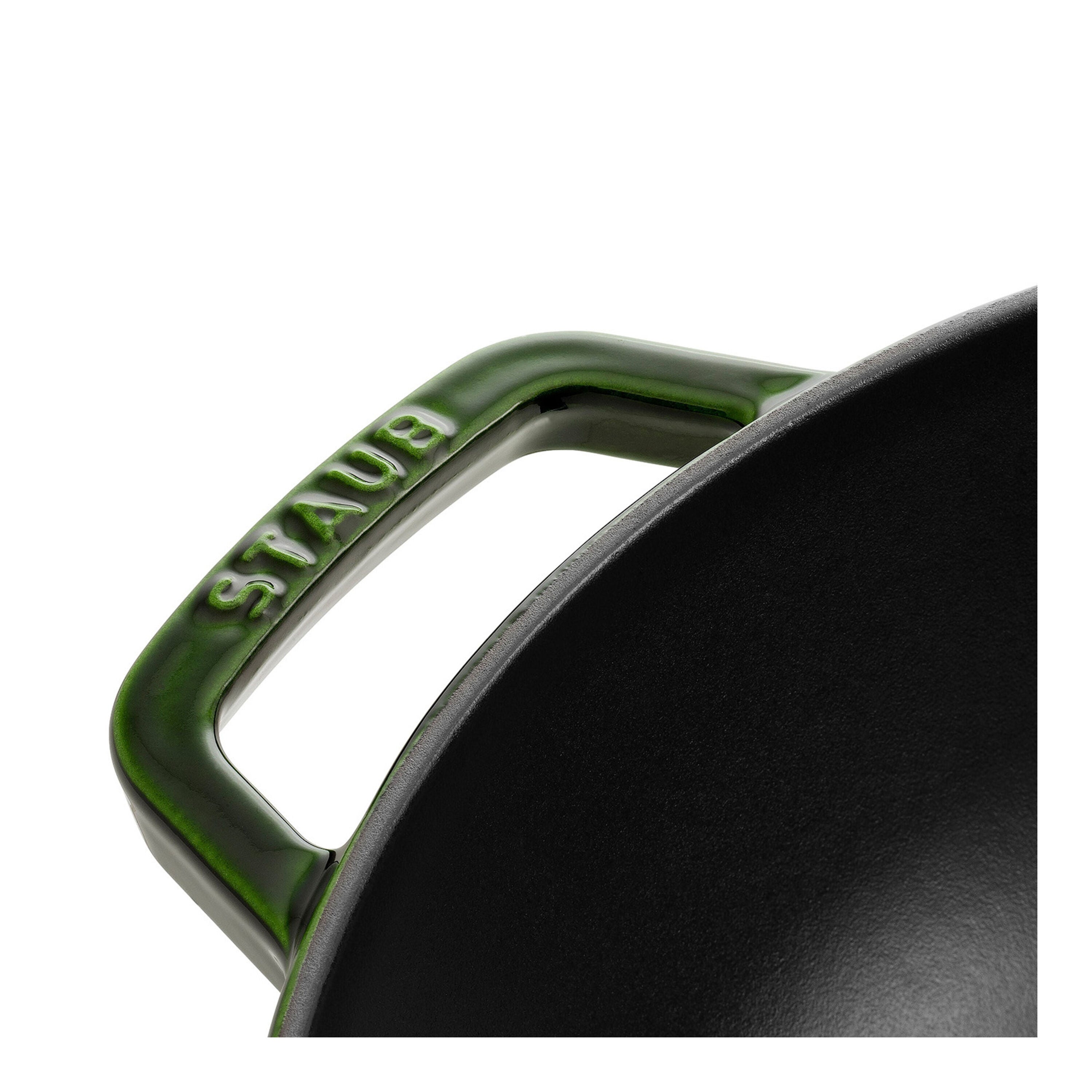 STAUB Specialities 30 cm / 12 inch Cast Iron Wok With Glass Lid, Basil-Green-Wok-DECOROLALA