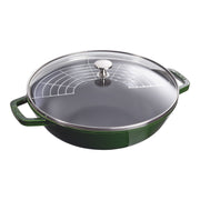 STAUB Specialities 30 cm / 12 inch Cast Iron Wok With Glass Lid, Basil-Green-Wok-DECOROLALA