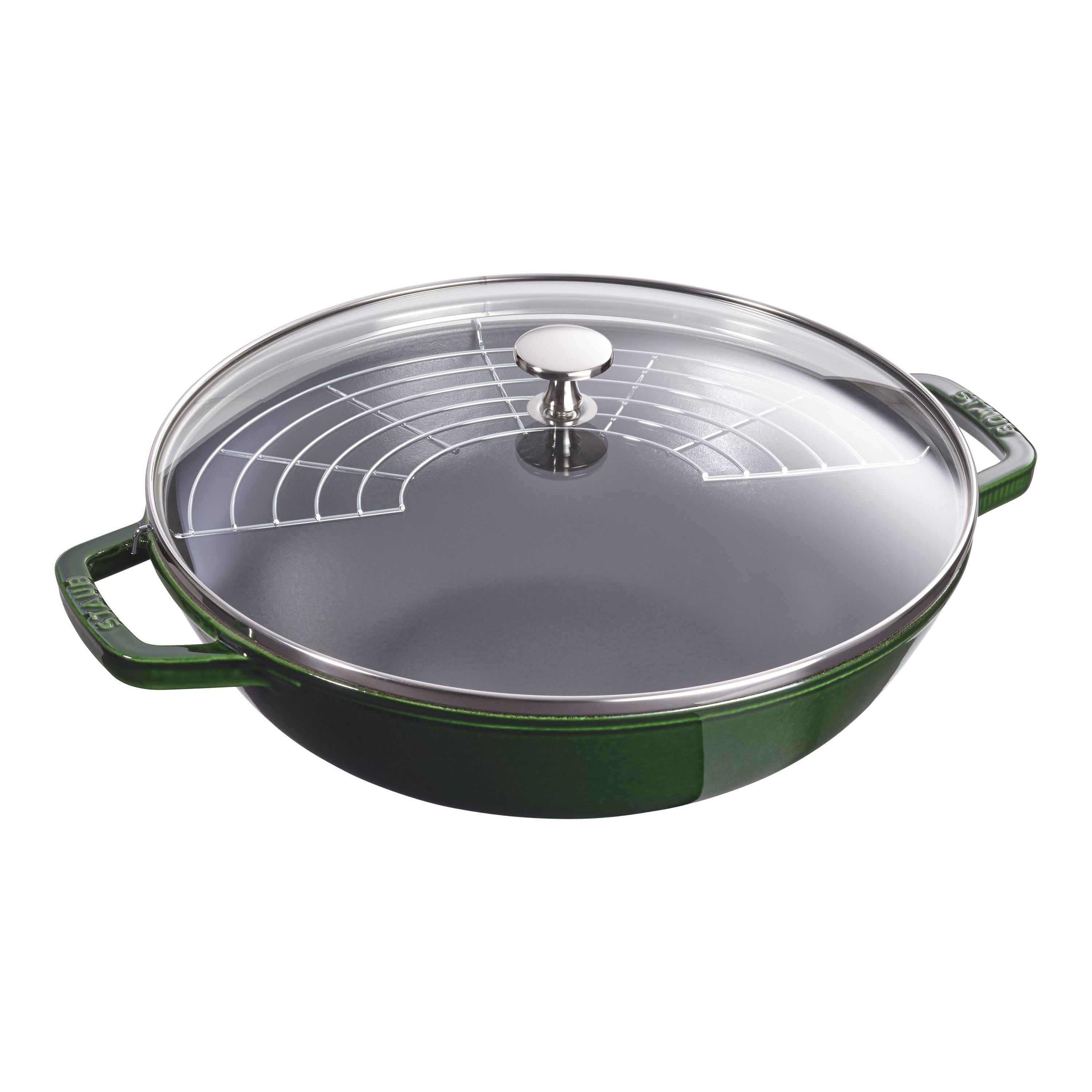 STAUB Specialities 30 cm / 12 inch Cast Iron Wok With Glass Lid, Basil-Green-Wok-DECOROLALA