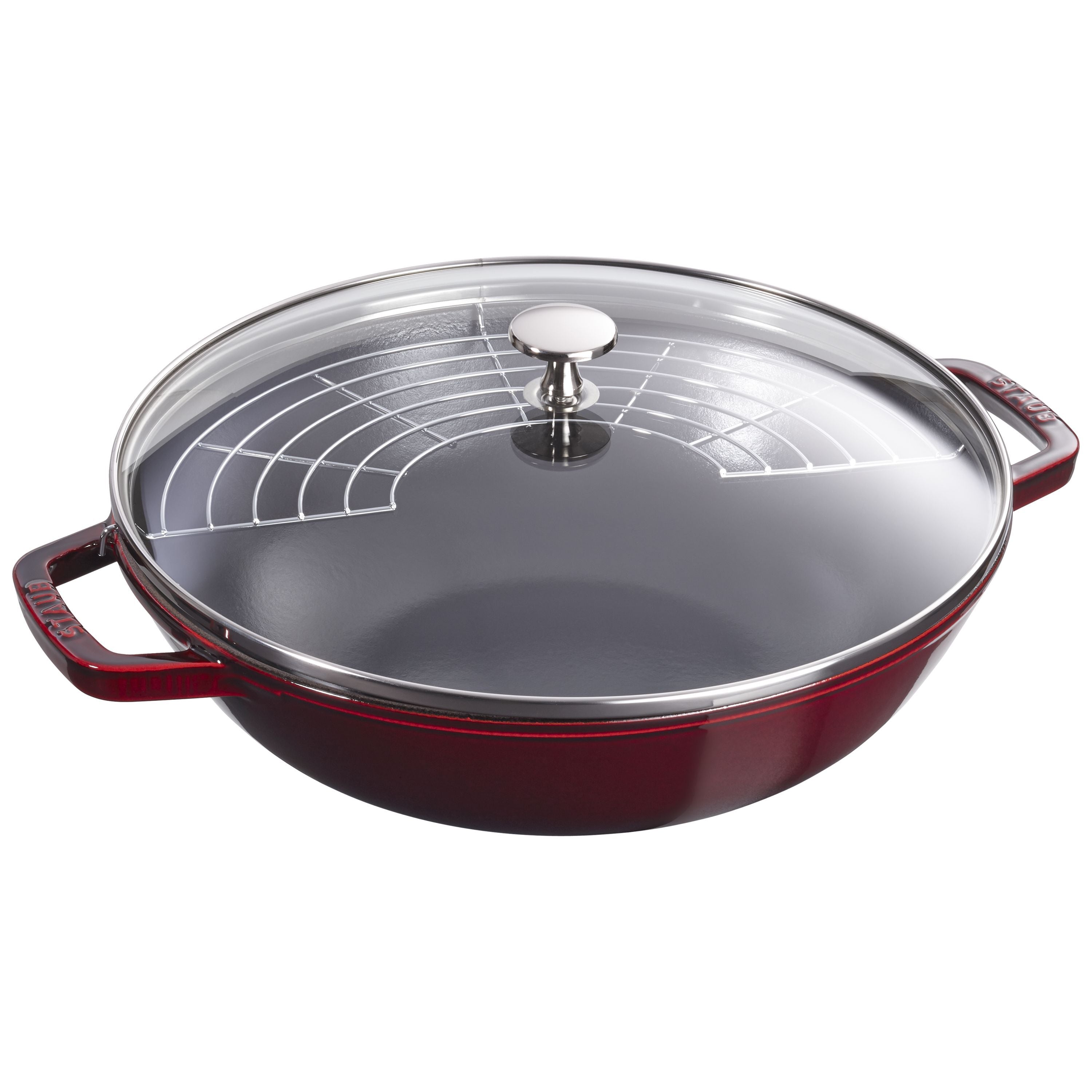 STAUB Specialities 30 cm / 12 inch Cast Iron Wok With Glass Lid, Grenadine-Red-Wok-DECOROLALA