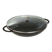 STAUB Specialities 37 cm / 14.5 inch Cast Iron Wok With Glass Lid, Black-Wok-DECOROLALA