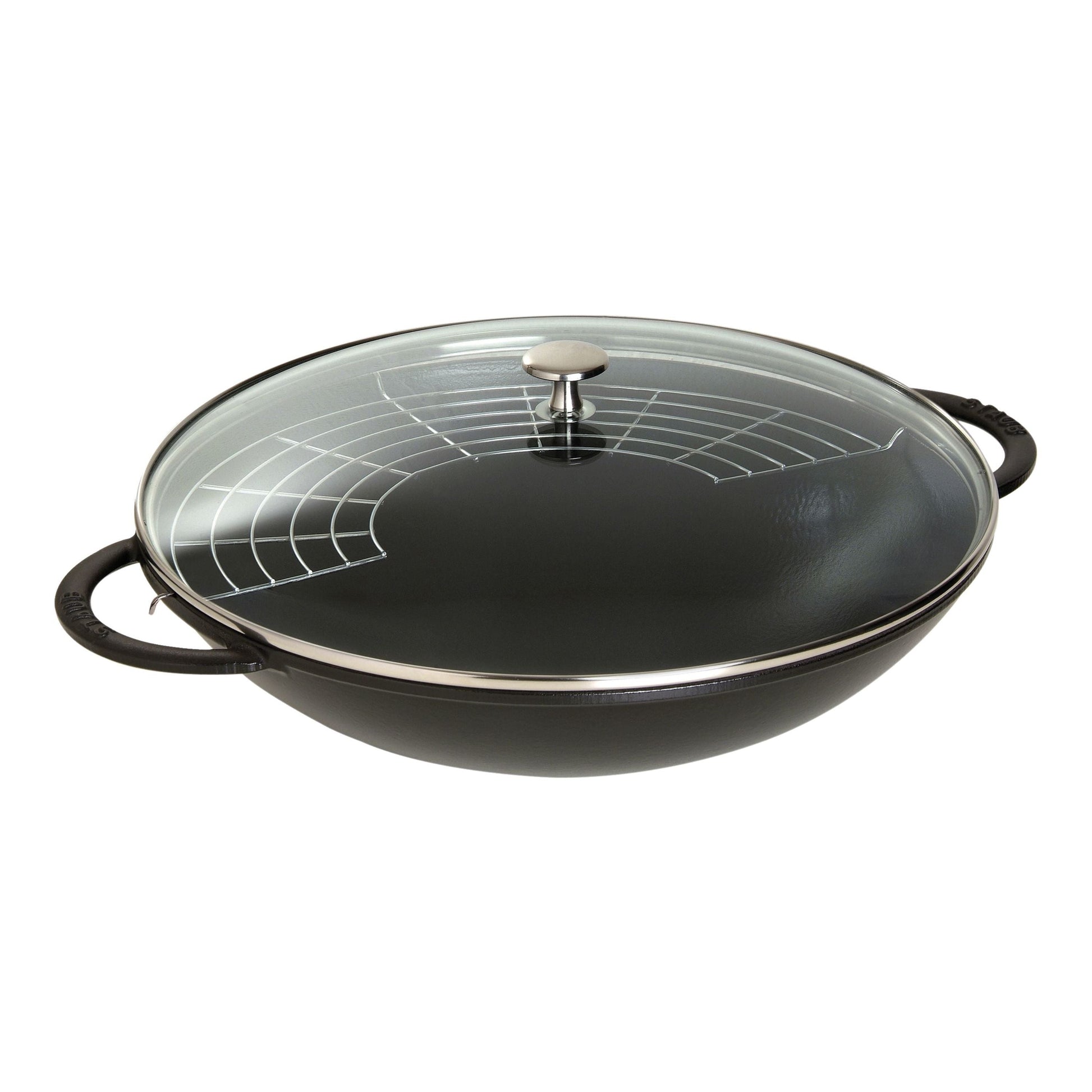 STAUB Specialities 37 cm / 14.5 inch Cast Iron Wok With Glass Lid, Black-Wok-DECOROLALA
