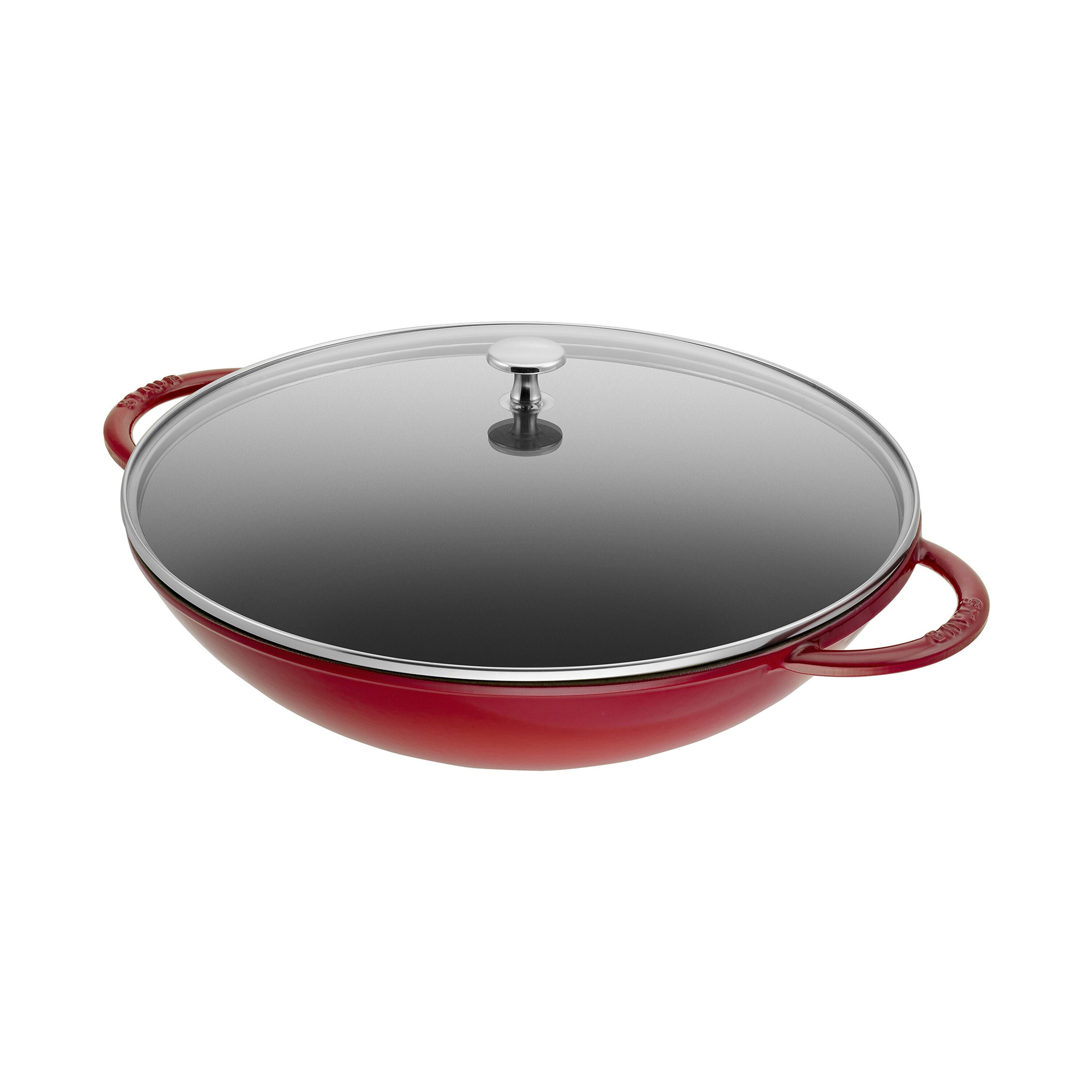 STAUB Specialities 37 cm / 14.5 inch Cast Iron Wok With Glass Lid, Cherry-Wok-DECOROLALA