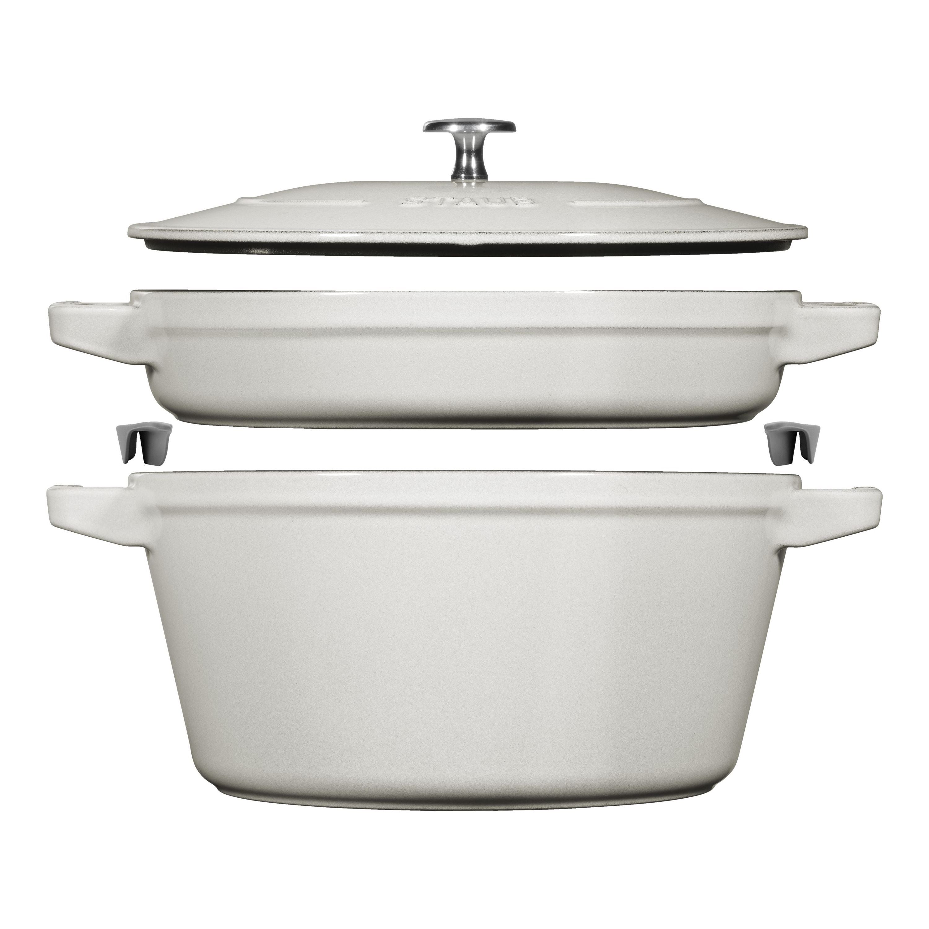STAUB Stackable 3-Piece Cast Iron Set - White Truffle-Bakeware Set-DECOROLALA