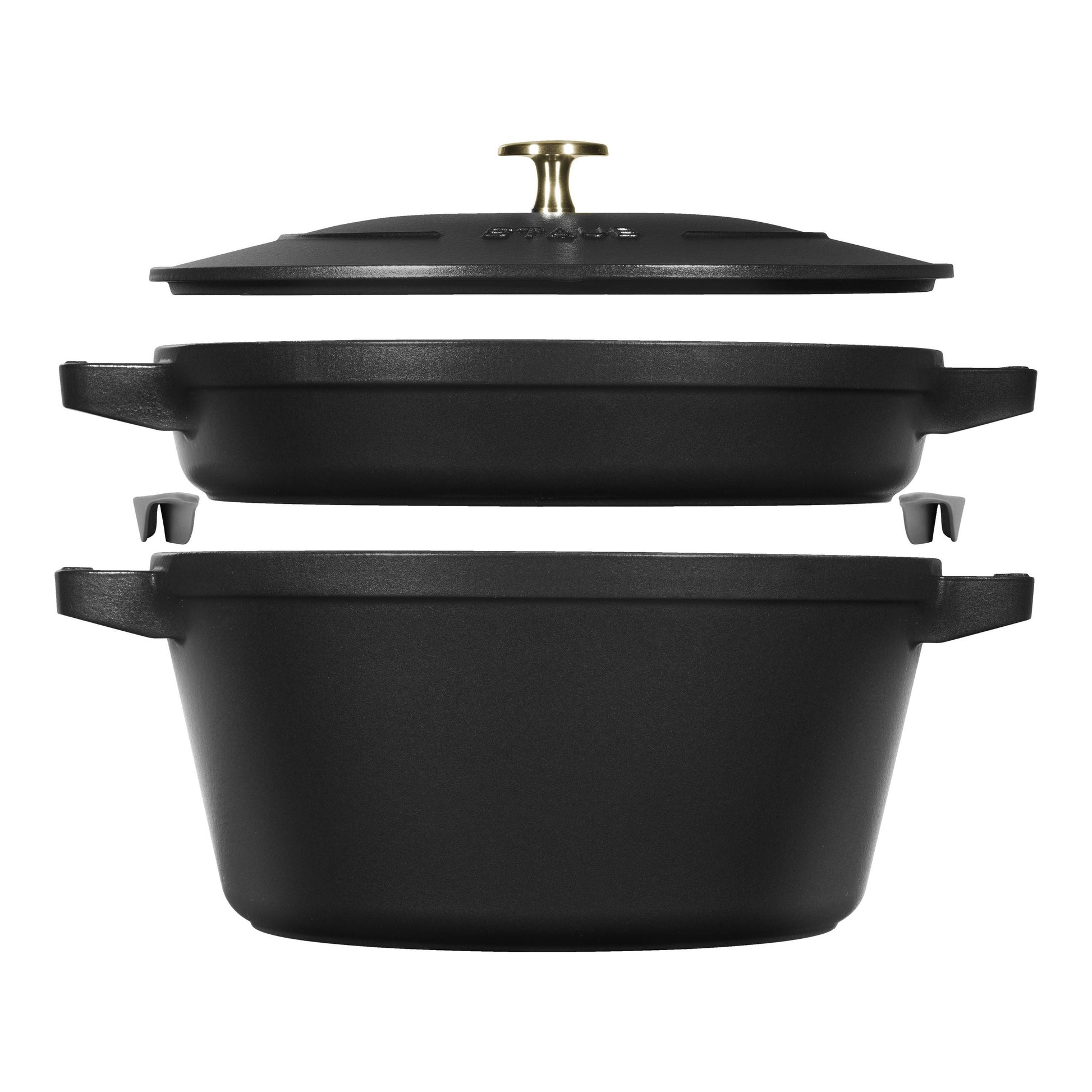 STAUB Stackable Set Stackable Set 3 Piece Cast Iron, Black-Stock Pot-DECOROLALA