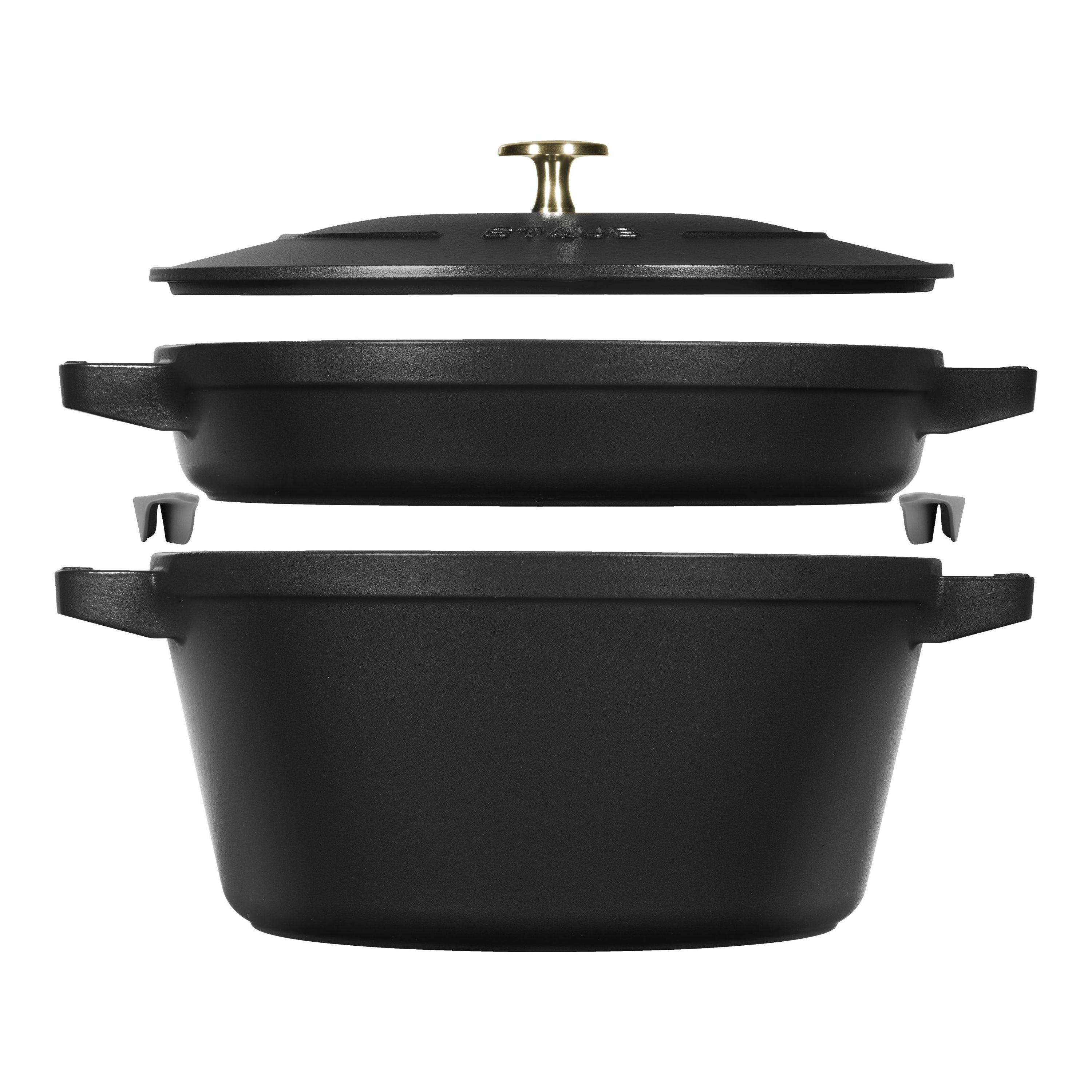 STAUB Stackable Set Stackable Set 3 Piece Cast Iron, Black-Stock Pot-DECOROLALA