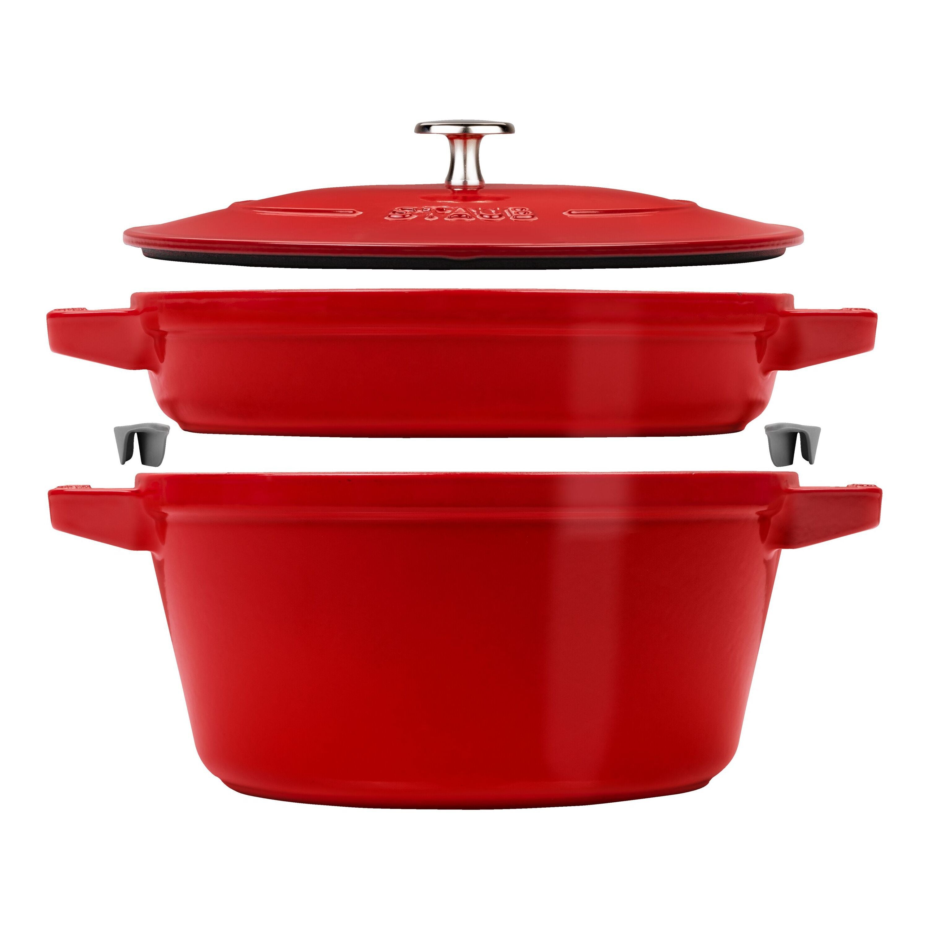 STAUB Stackable Set Stackable Set 3 Piece Cast Iron, Cherry-Stock Pot-DECOROLALA