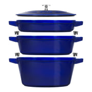STAUB Stackable Set Stackable Set Large 4 Piece Cast Iron, Dark-Blue-Cookware Set-DECOROLALA