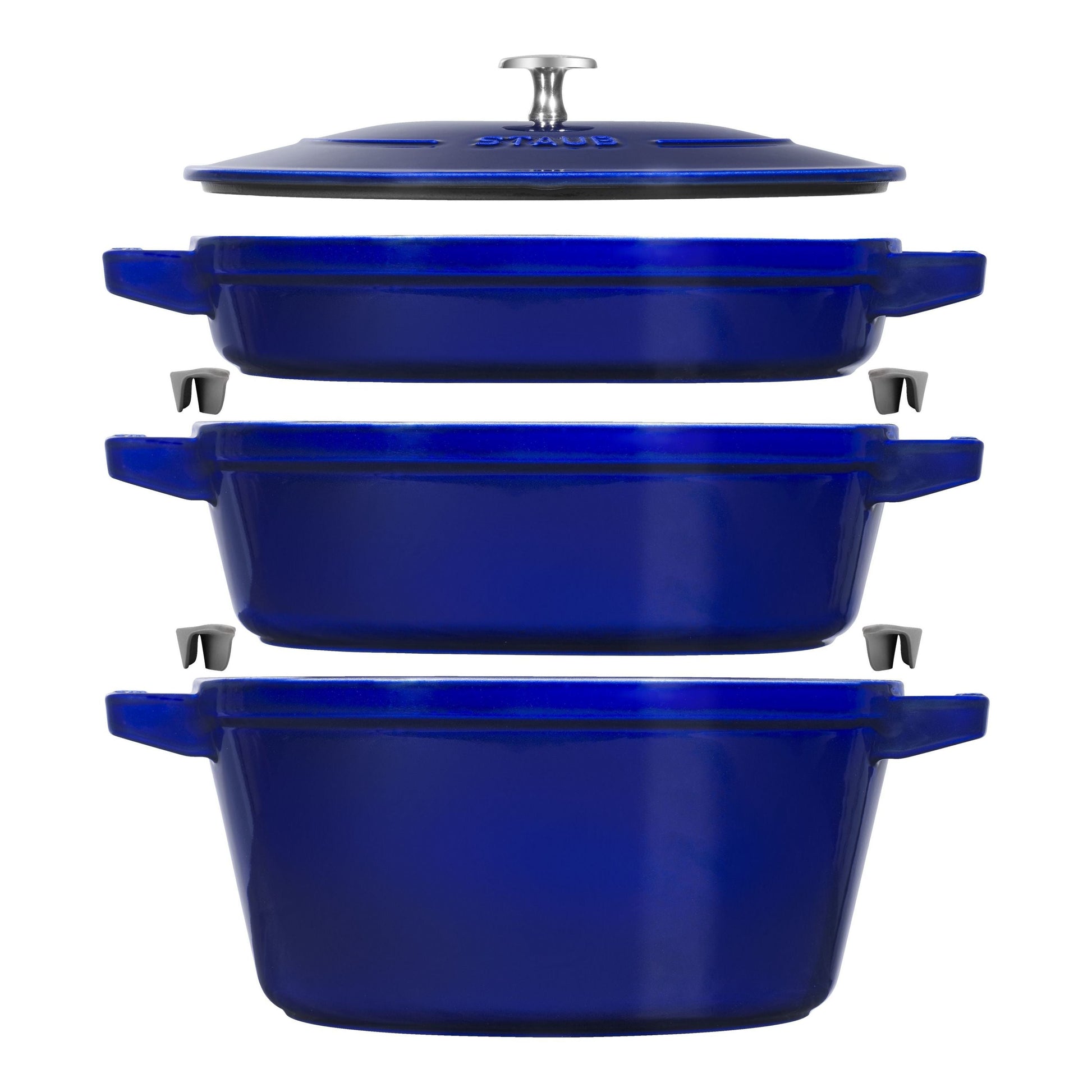 STAUB Stackable Set Stackable Set Large 4 Piece Cast Iron, Dark-Blue-Cookware Set-DECOROLALA