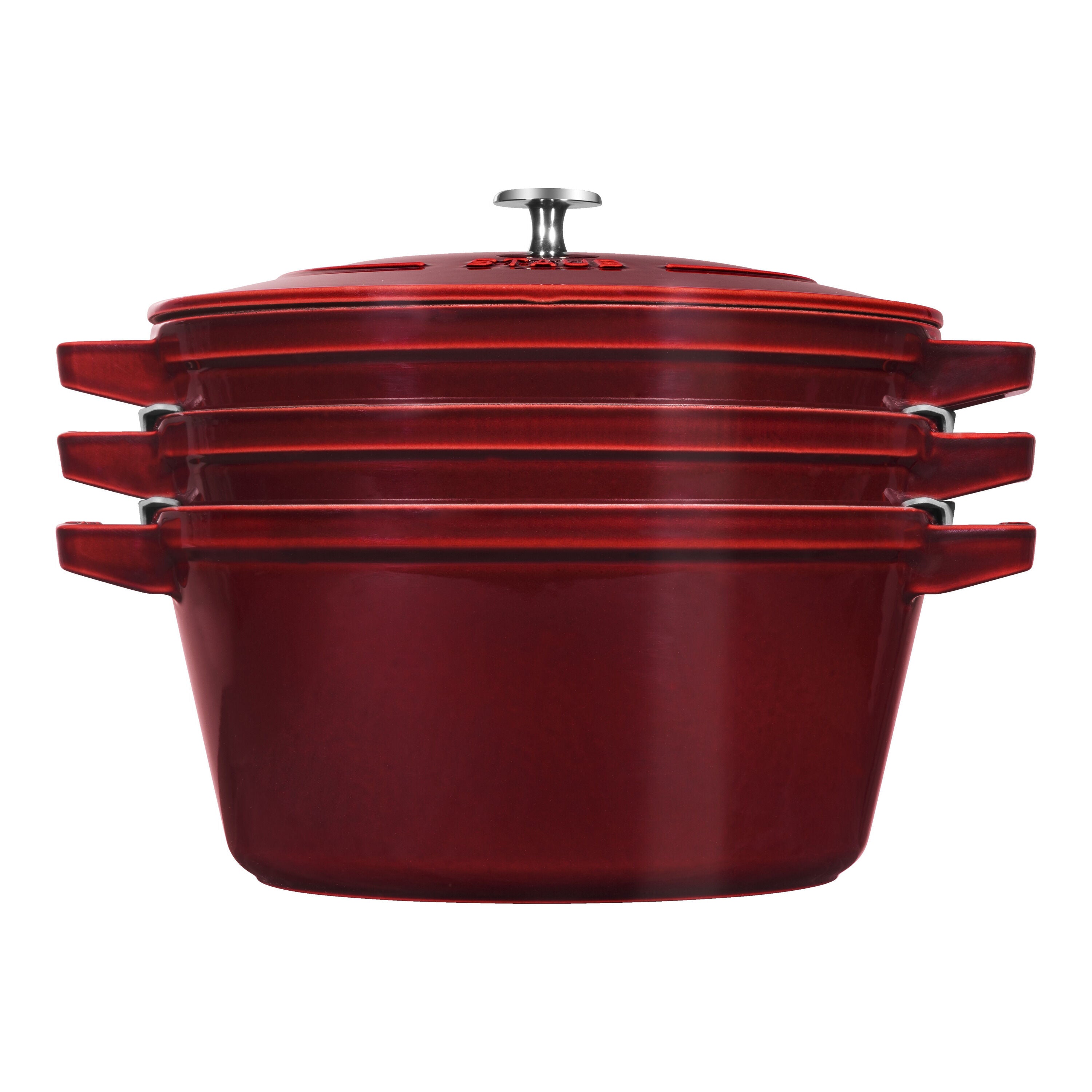 STAUB Stackable Set Stackable Set Large 4 Piece Cast Iron, Grenadine-Red-Cookware Set-DECOROLALA