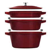 STAUB Stackable Set Stackable Set Large 4 Piece Cast Iron, Grenadine-Red-Cookware Set-DECOROLALA