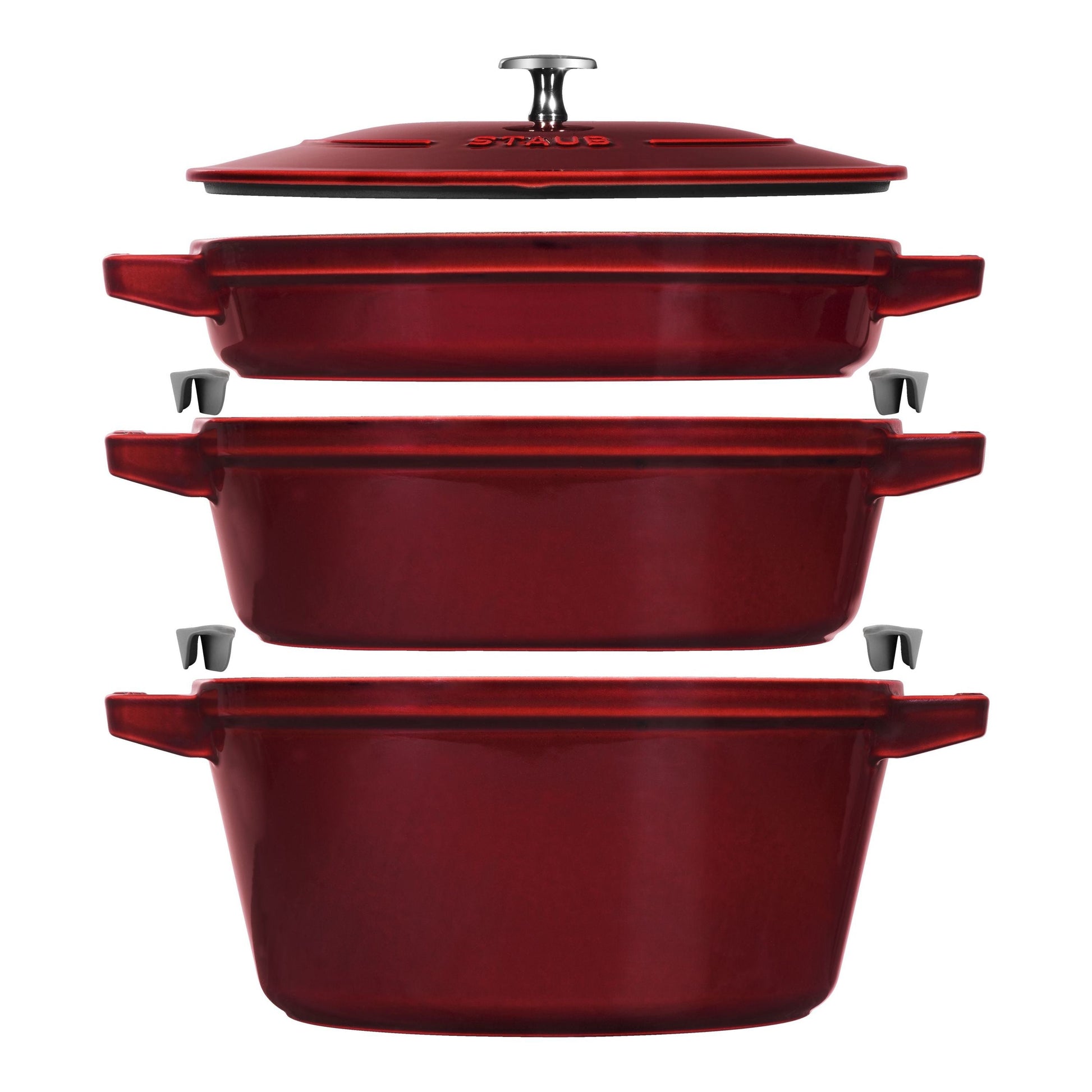 STAUB Stackable Set Stackable Set Large 4 Piece Cast Iron, Grenadine-Red-Cookware Set-DECOROLALA
